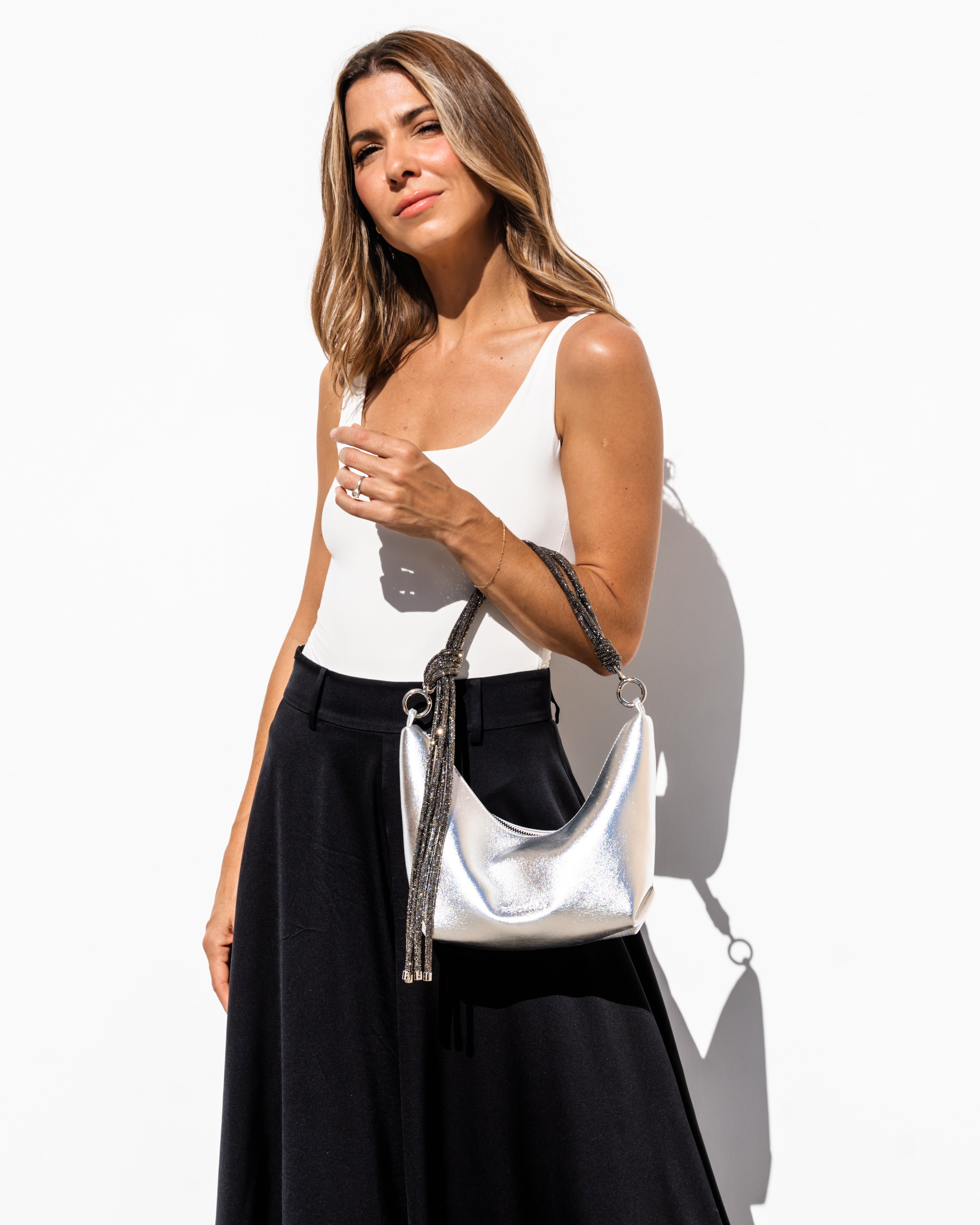 Hezi Leather Shoulder Bag - Metallic Silver