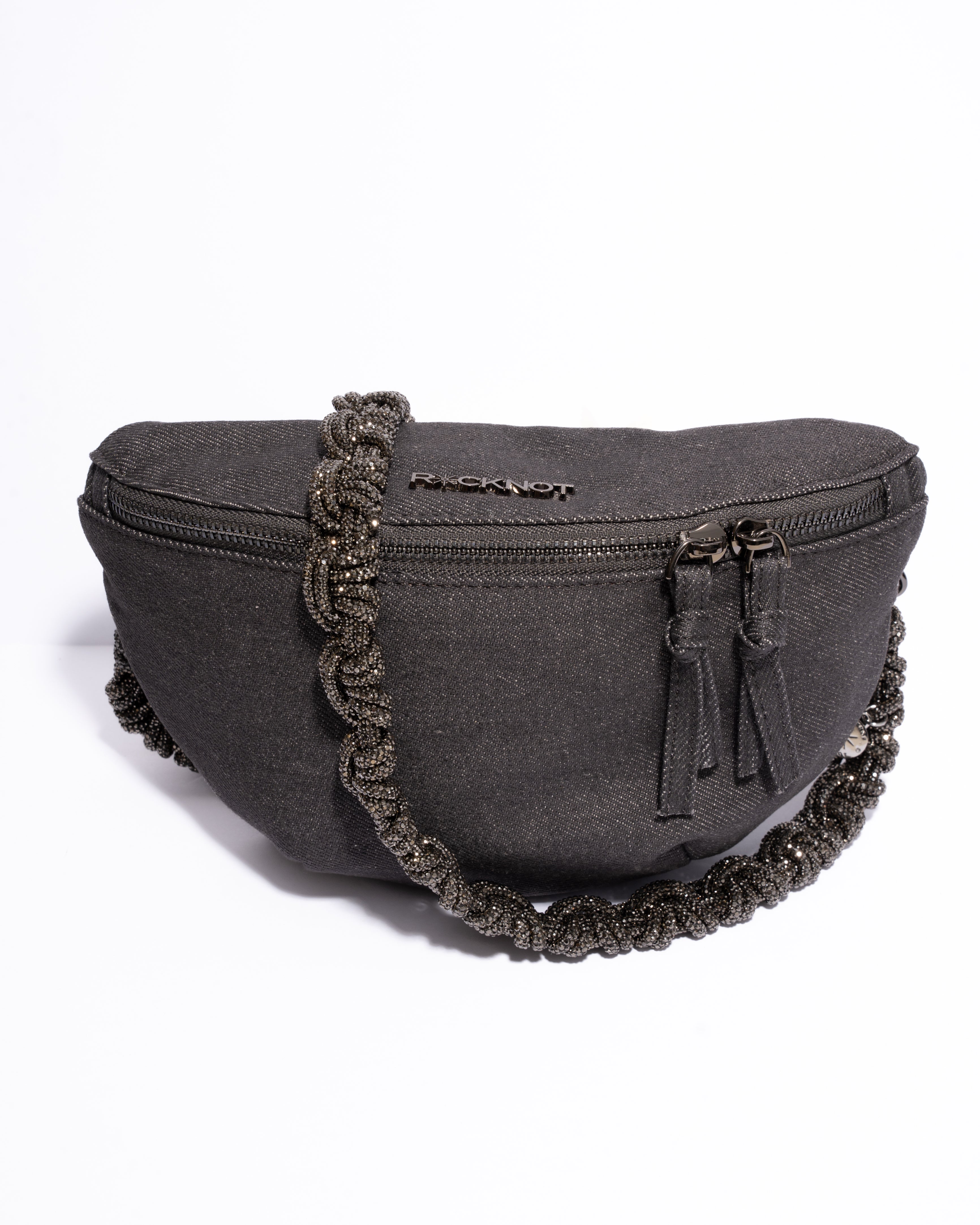 CHARCOAL DENIM BELT BAG + PETITE CROWN STRAP - Gunmetal