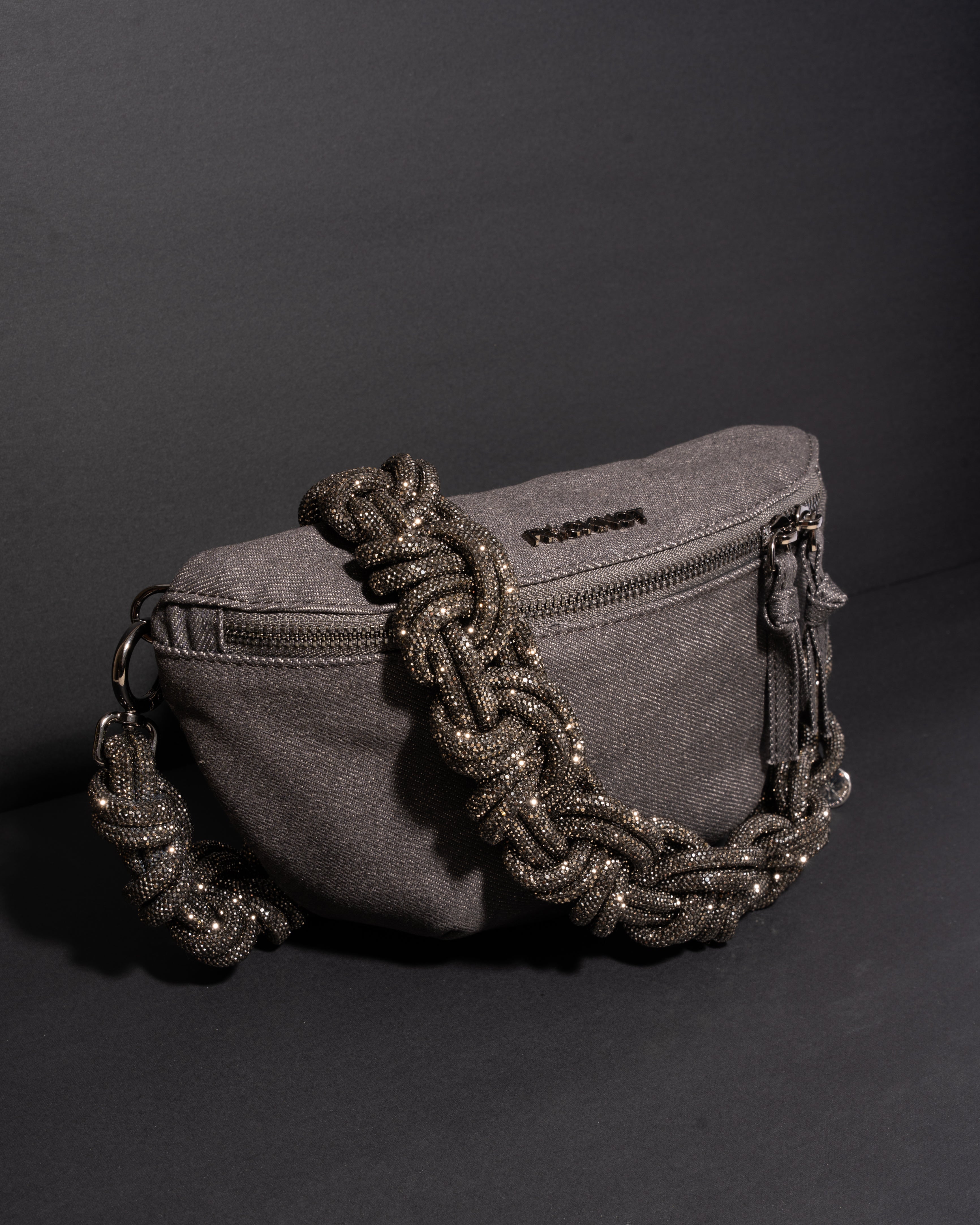 CHARCOAL DENIM BELT BAG + MAGNUM CROWN STRAP - Gunmetal