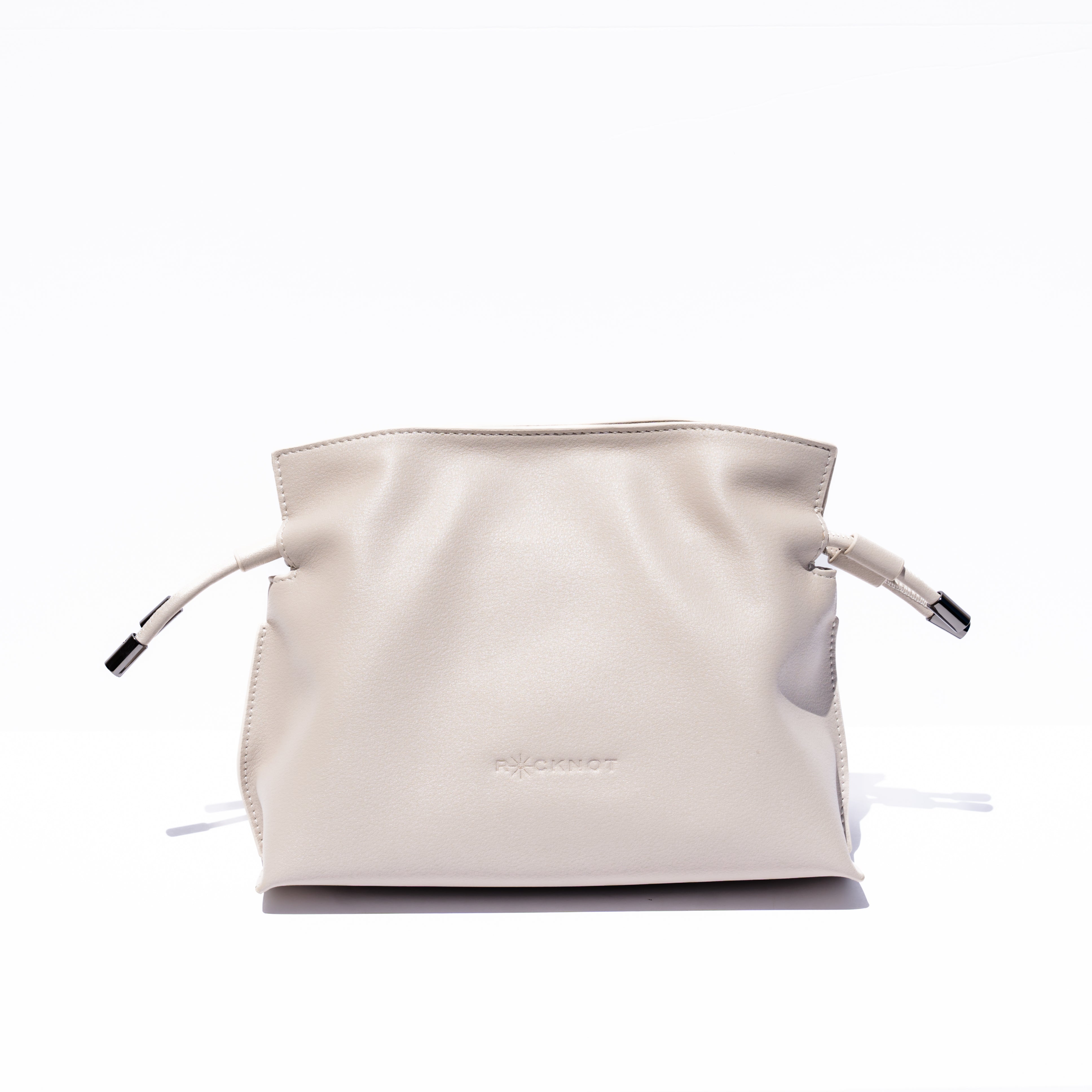 ALLI Drawstring Leather Bucket Bag - Off-White