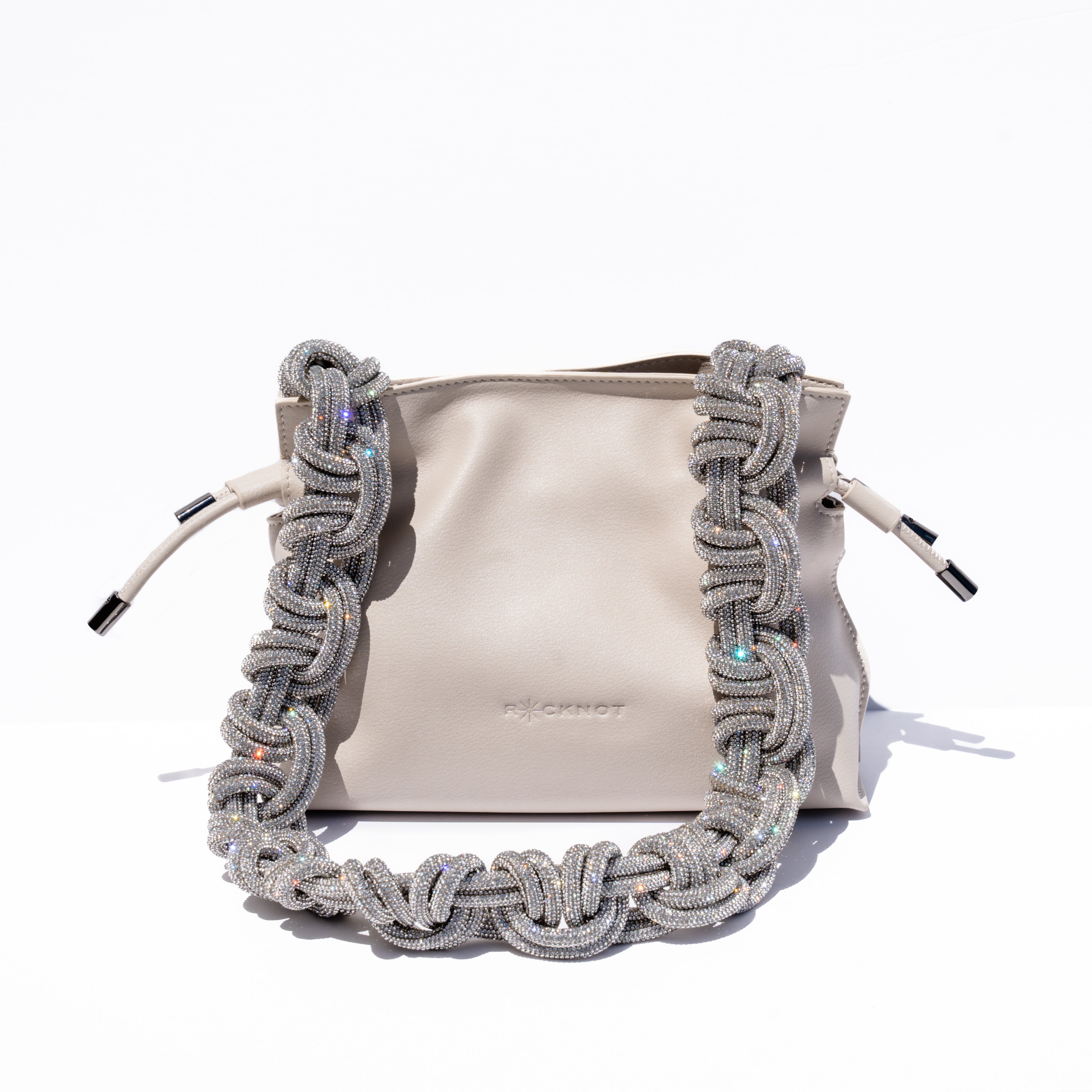 ALLI Drawstring Leather Bucket Bag - Off-White