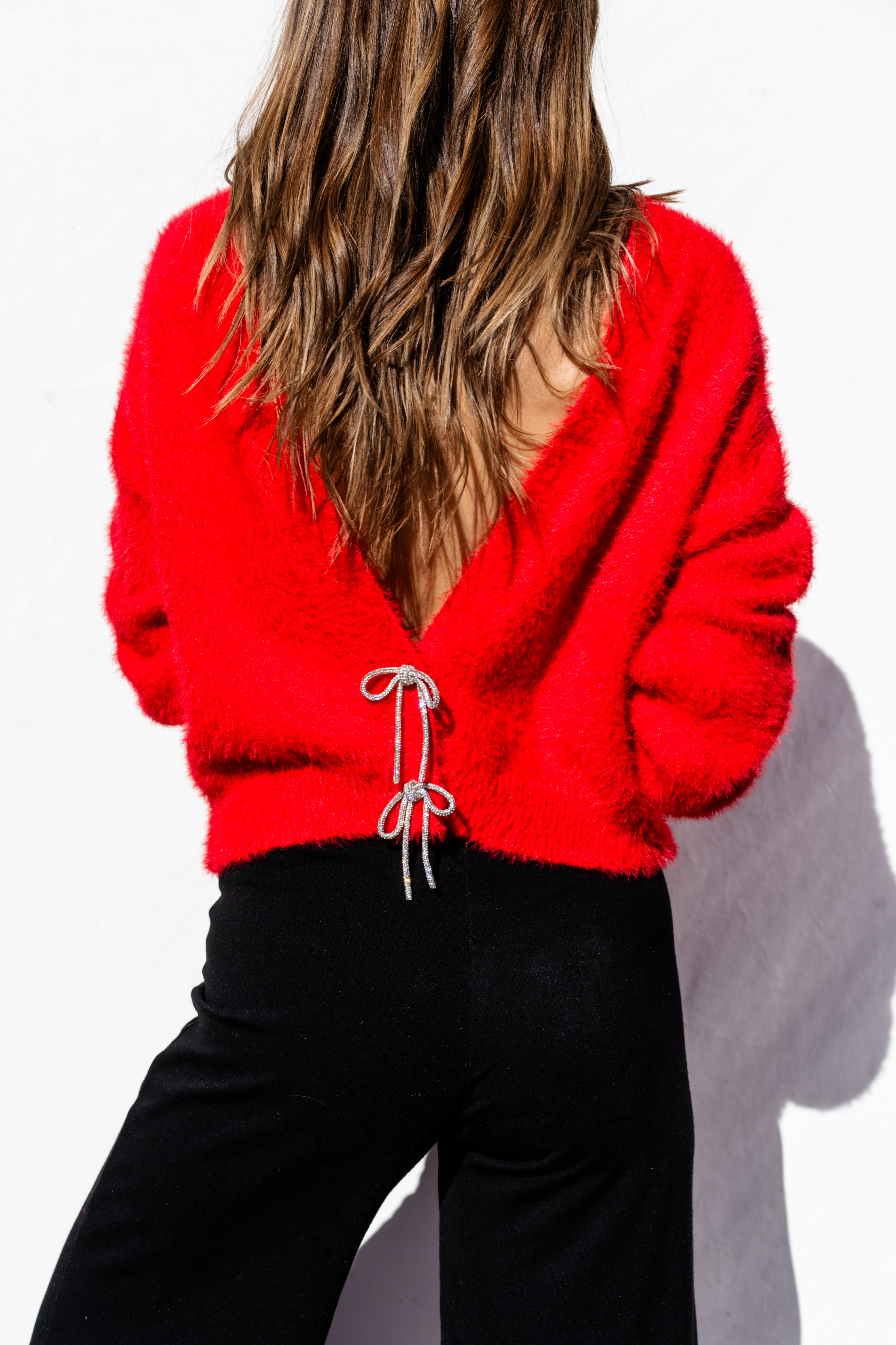 Karina Fuzzy Cardigan - Red