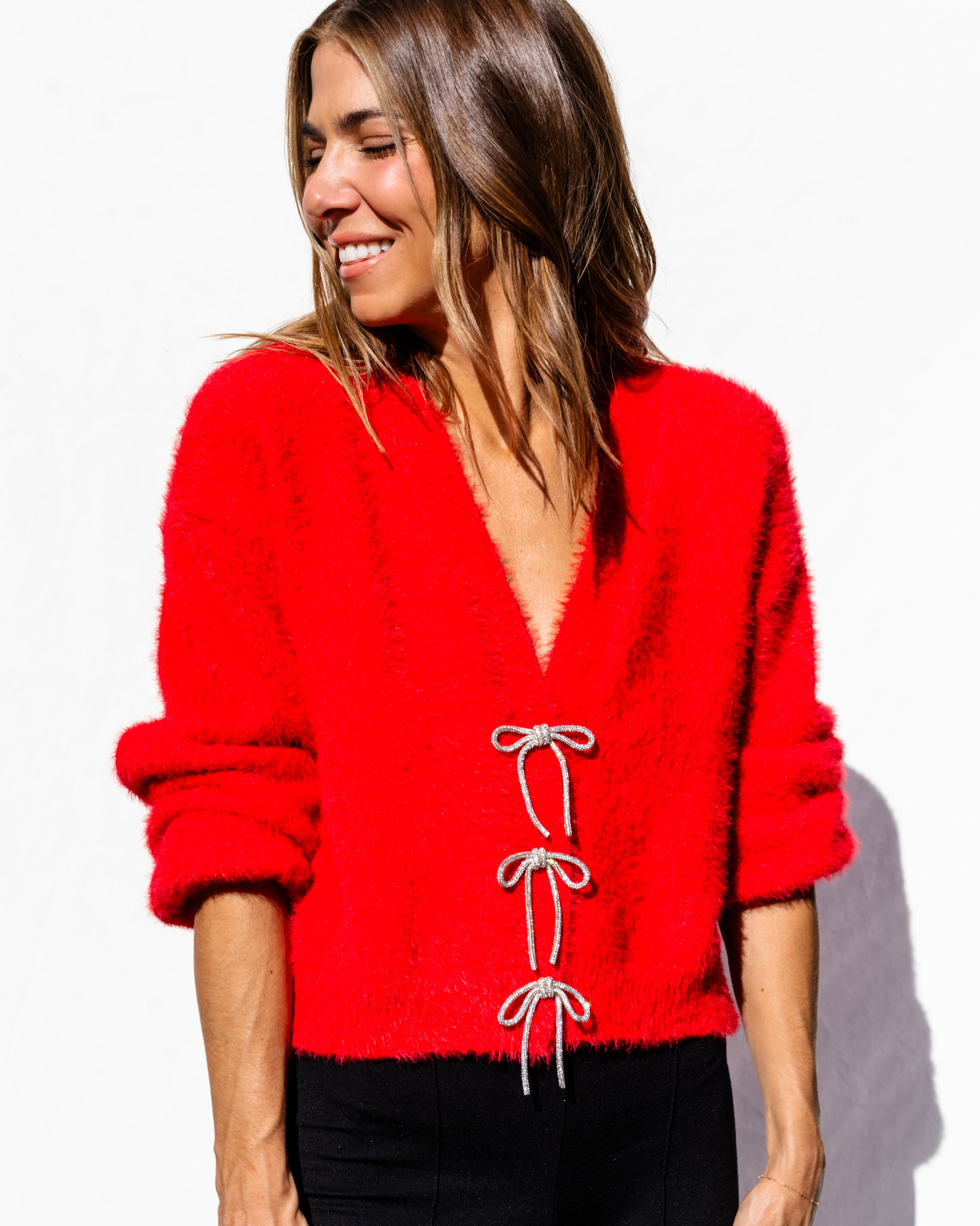 Karina Fuzzy Cardigan - Red