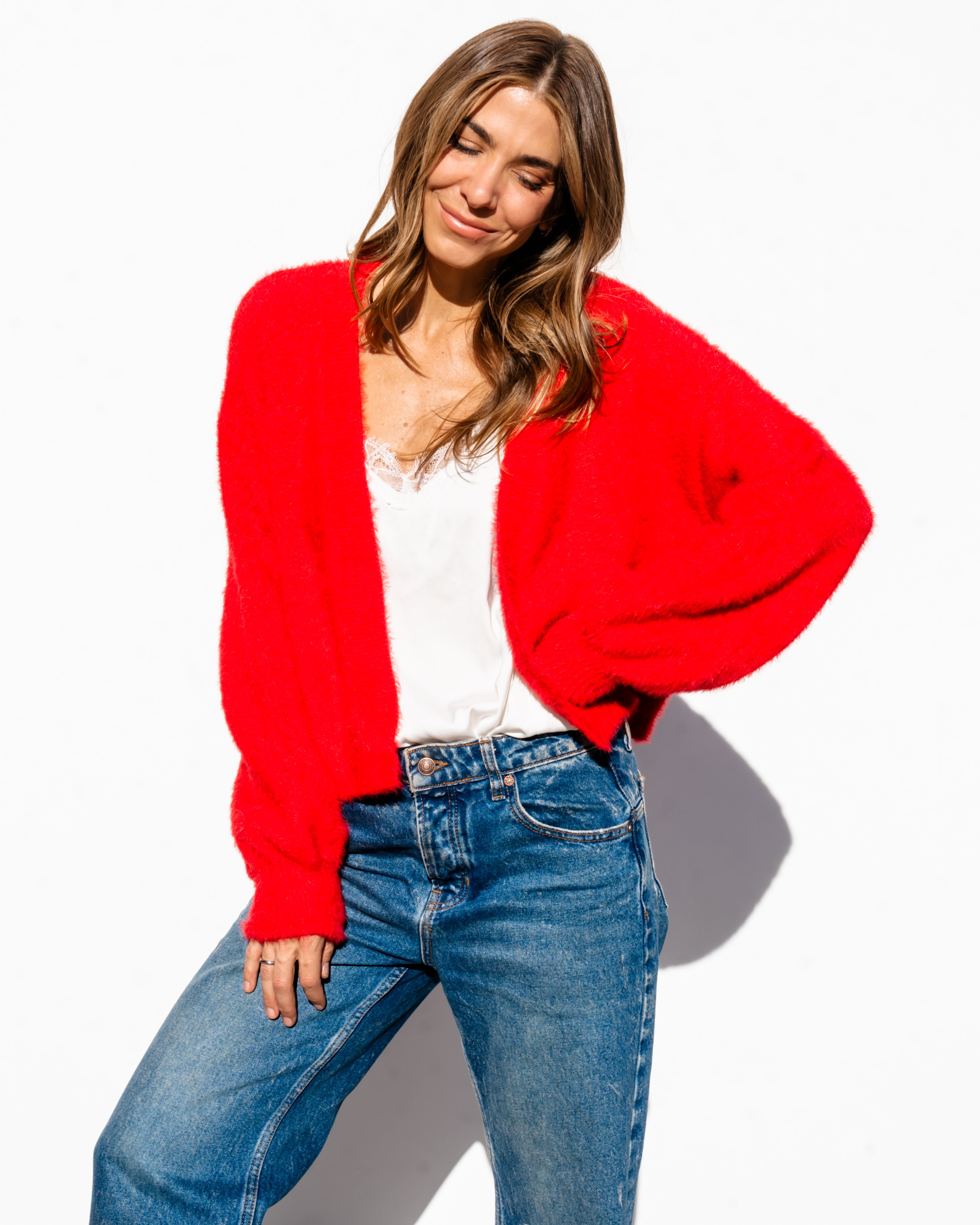 Karina Fuzzy Cardigan - Red