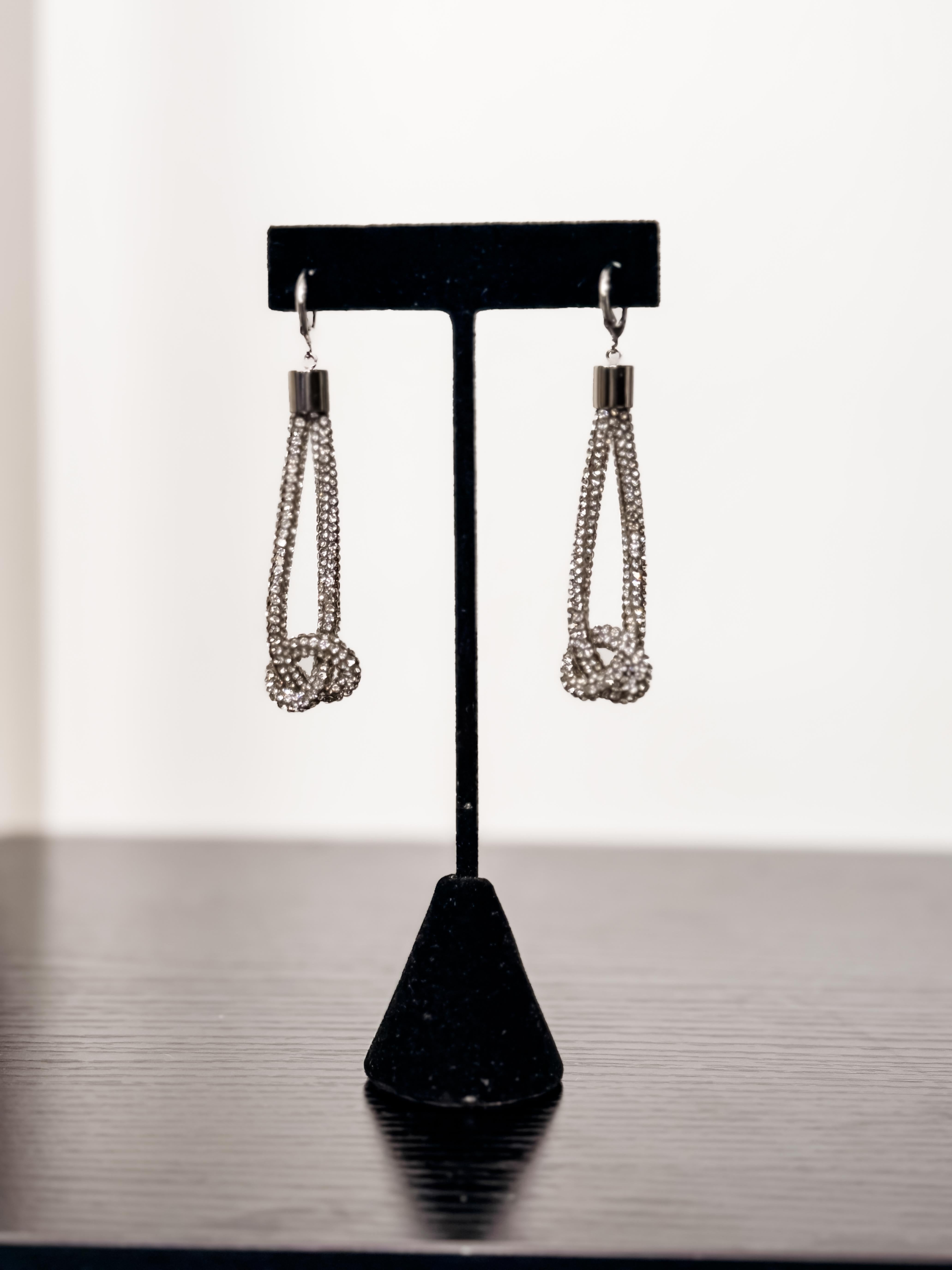 Feather Drop Earrings - Crystal