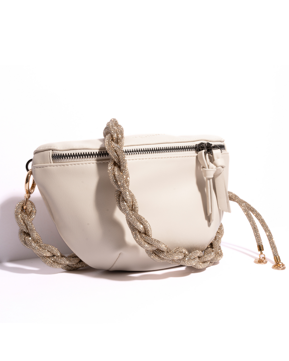 WHITE BELT BAG + CHAIN STRAP - Champagne Bubbles
