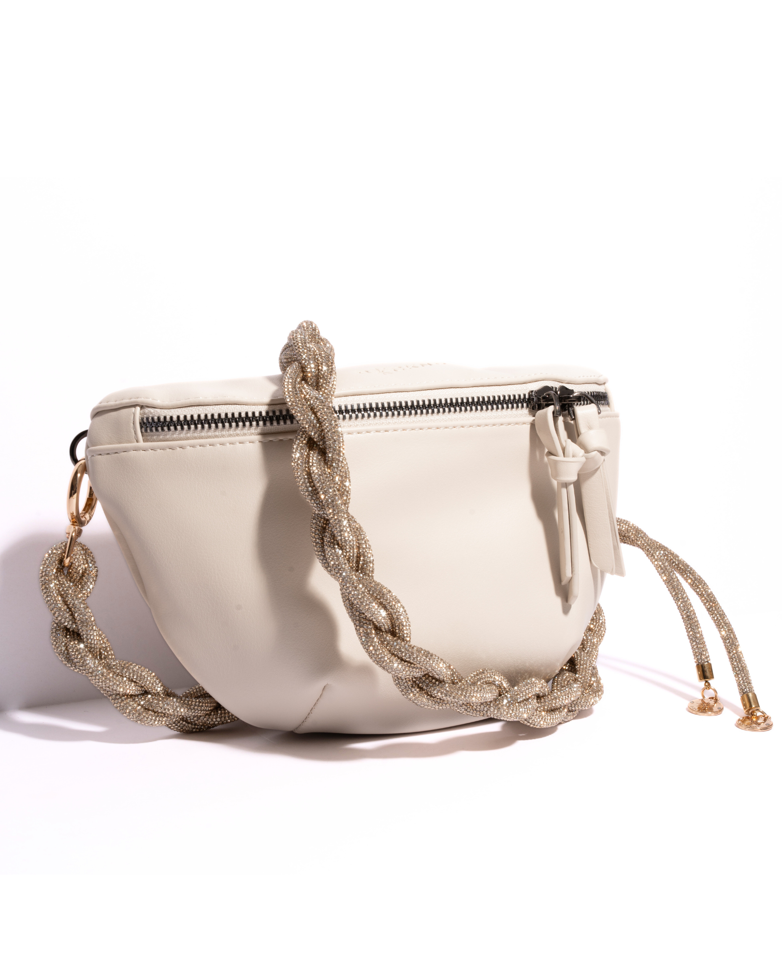 WHITE BELT BAG + CHAIN STRAP - Champagne Bubbles
