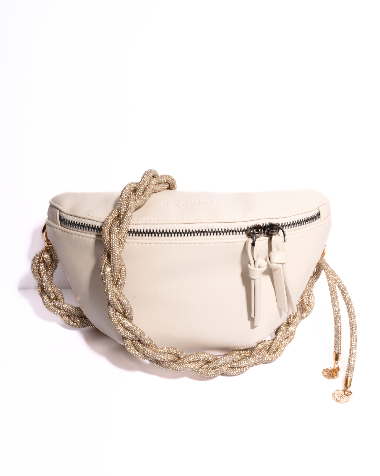 WHITE BELT BAG + CHAIN STRAP - Champagne Bubbles
