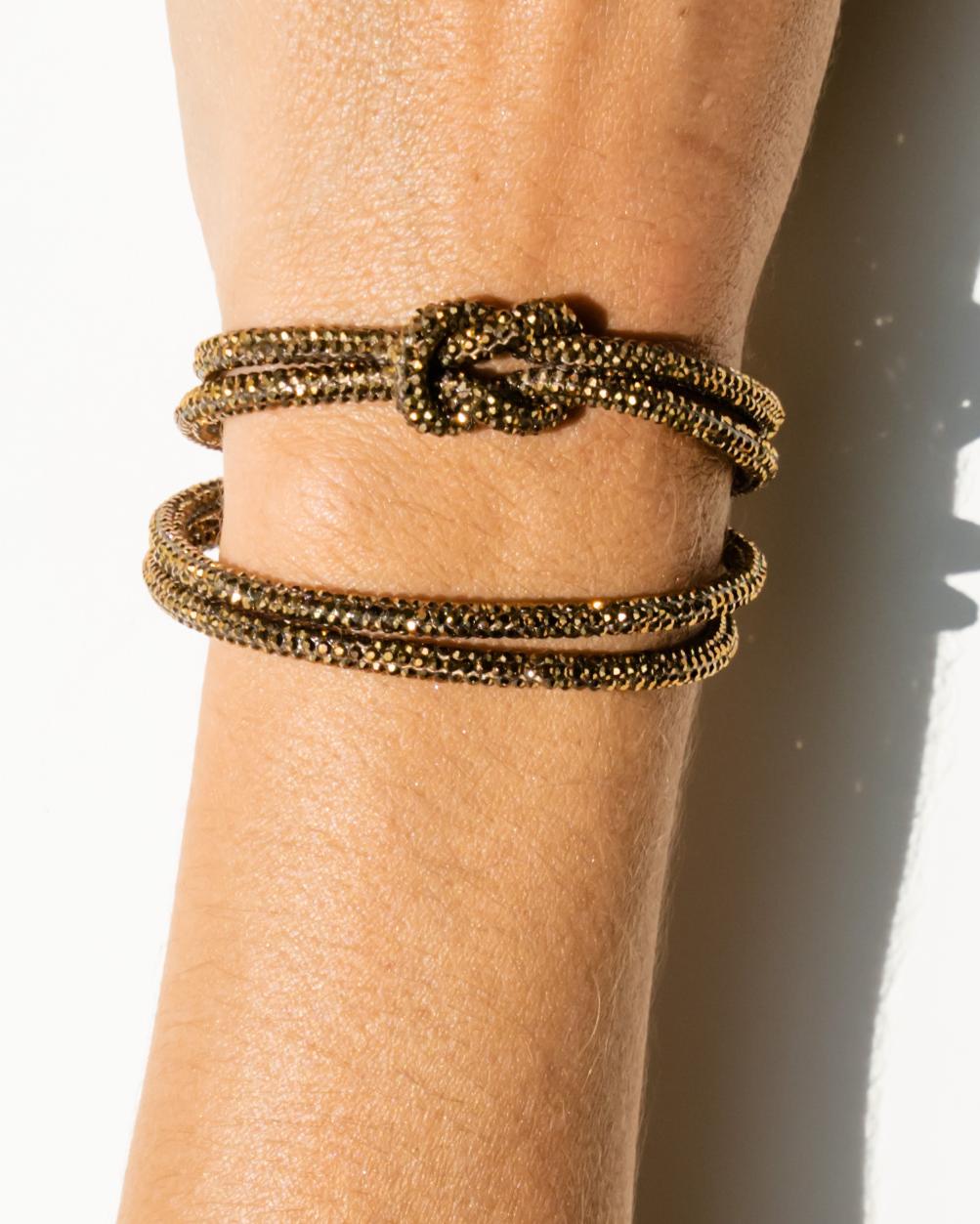 Crystal Knot Bracelet Set -Antique Gold