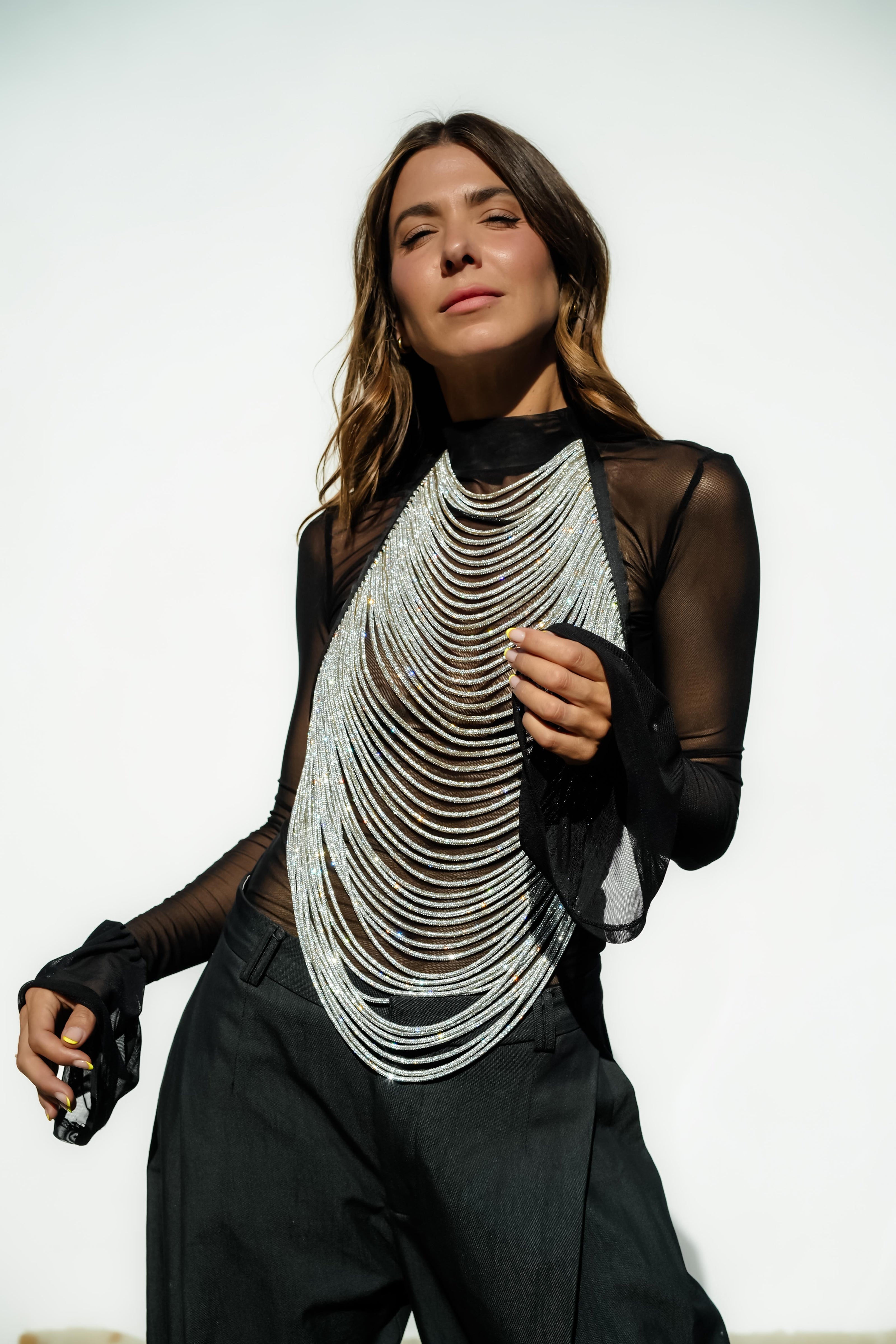 Gali Chain Top - Crystal / Black