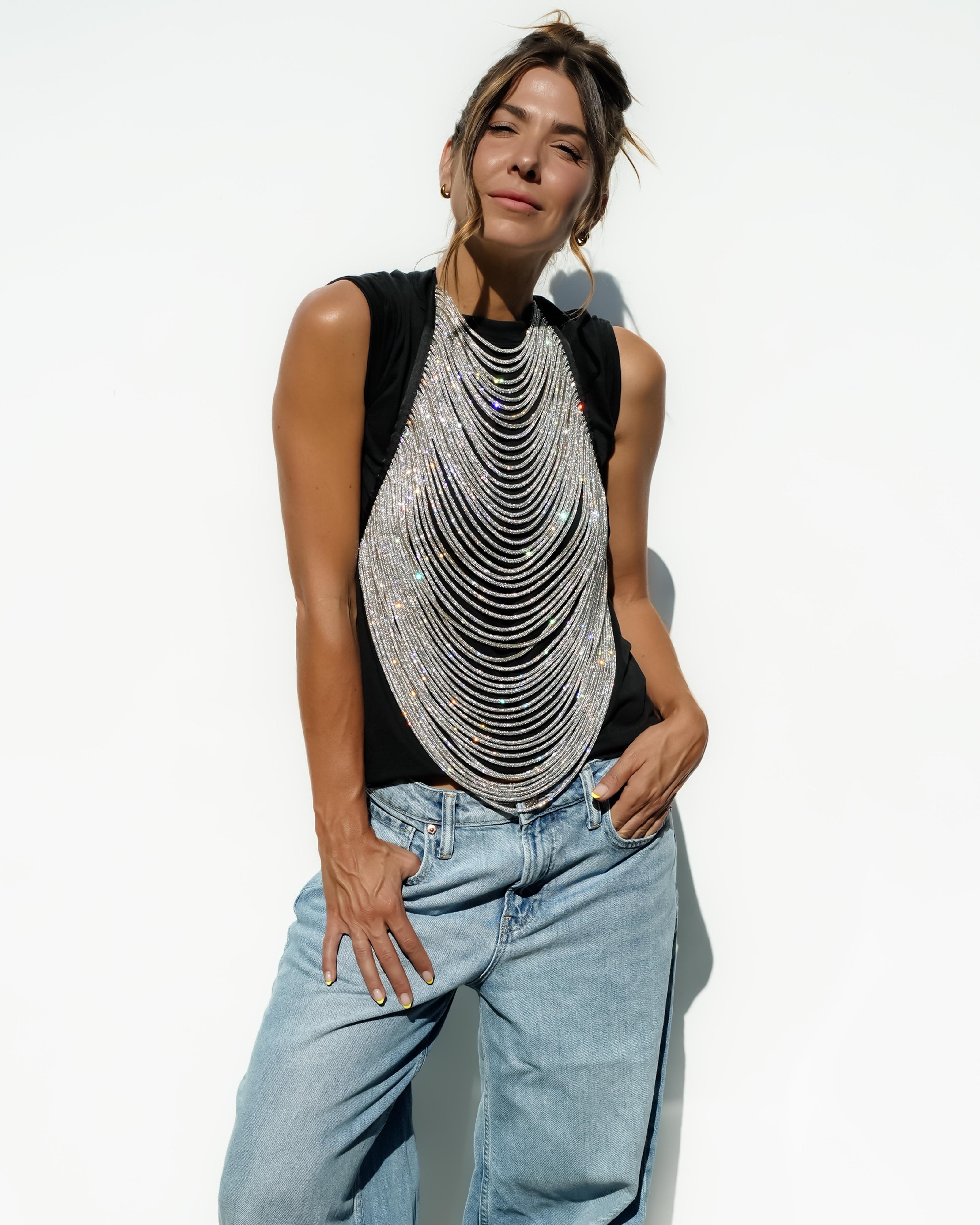 Gali Chain Top - Crystal / Black