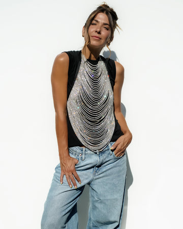 Gali Chain Top - Crystal / Black