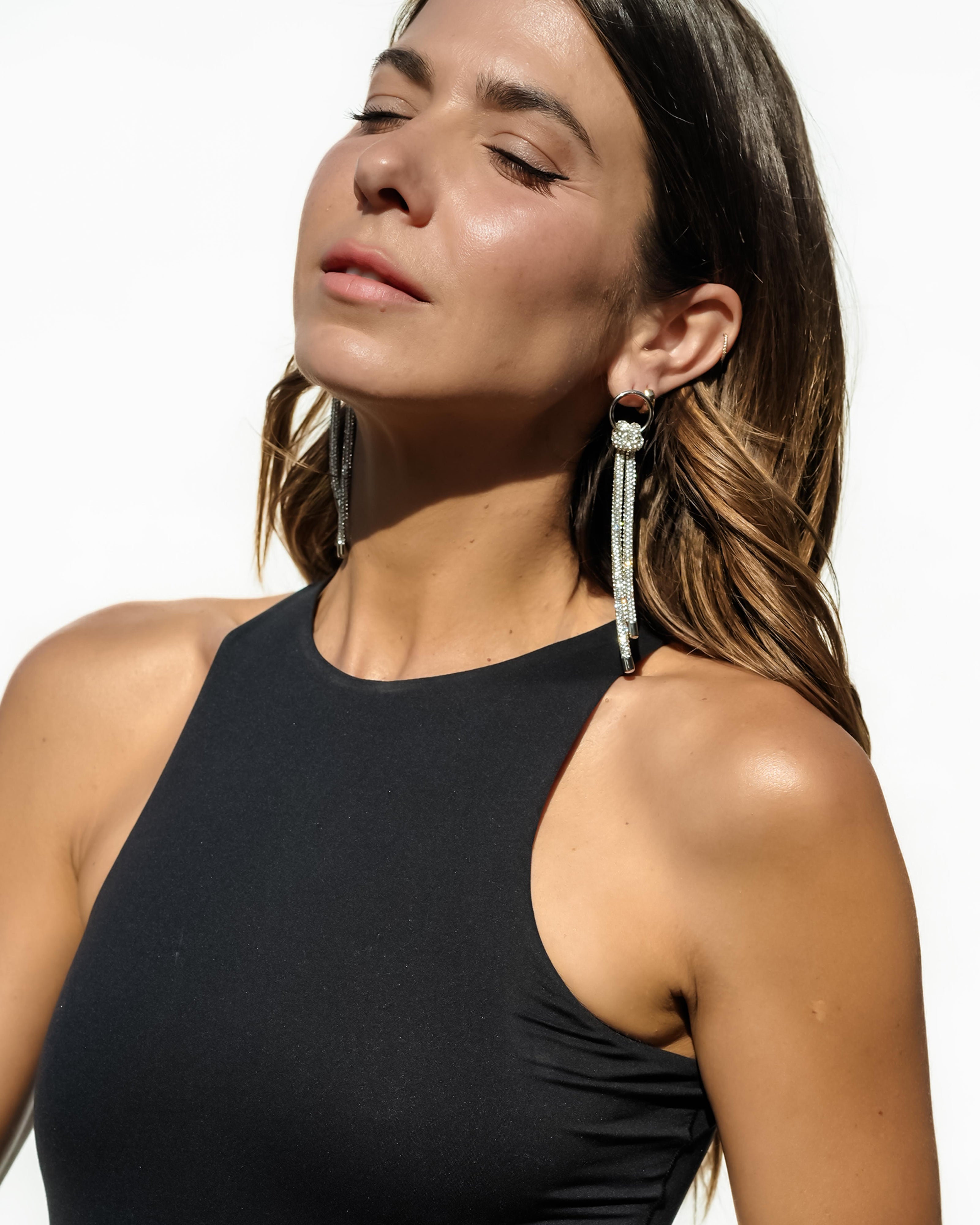 Fringe Drop Earrings - Crystal