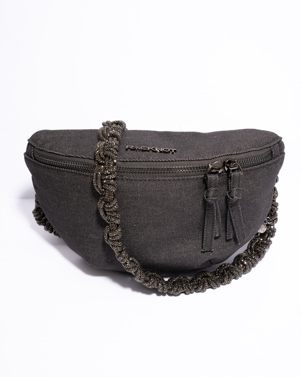 CHARCOAL DENIM BELT BAG + PETITE CROWN STRAP - Gunmetal