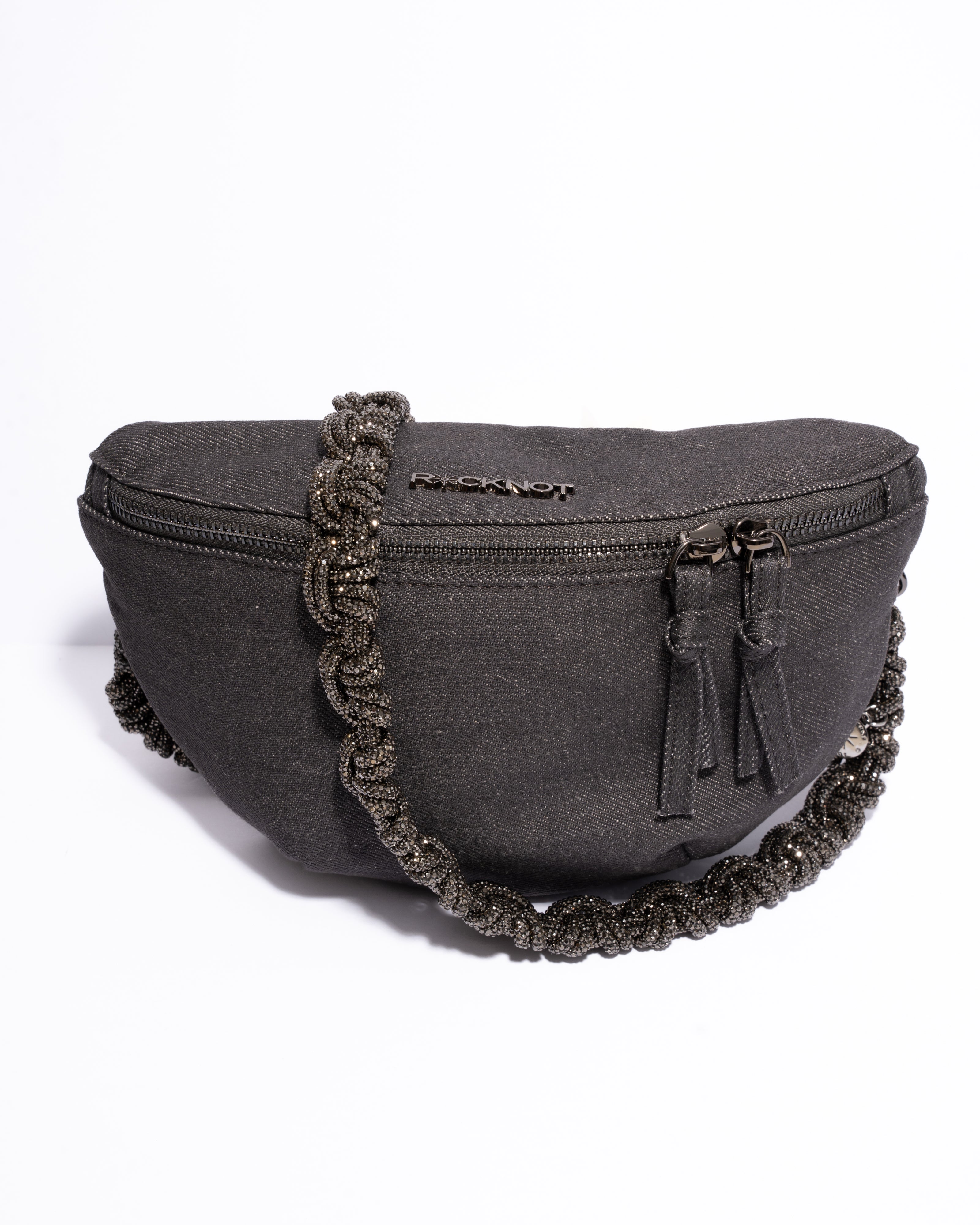 CHARCOAL DENIM BELT BAG + PETITE CROWN STRAP - Gunmetal