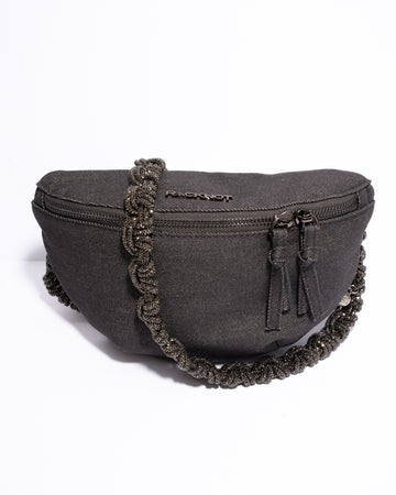 CHARCOAL DENIM BELT BAG + PETITE CROWN STRAP - Gunmetal