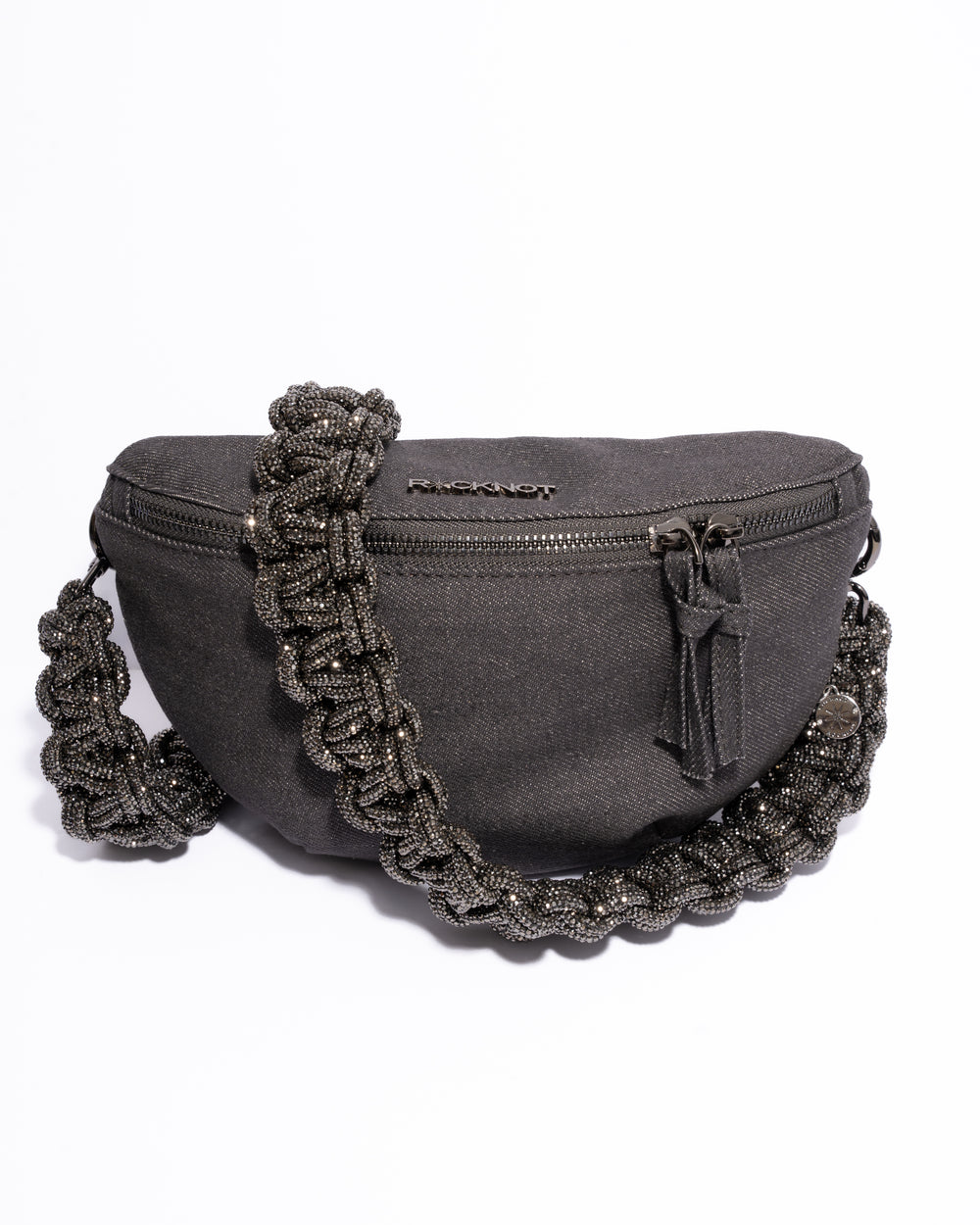 CHARCOAL DENIM BELT BAG + TWIN STRAP - Gunmetal