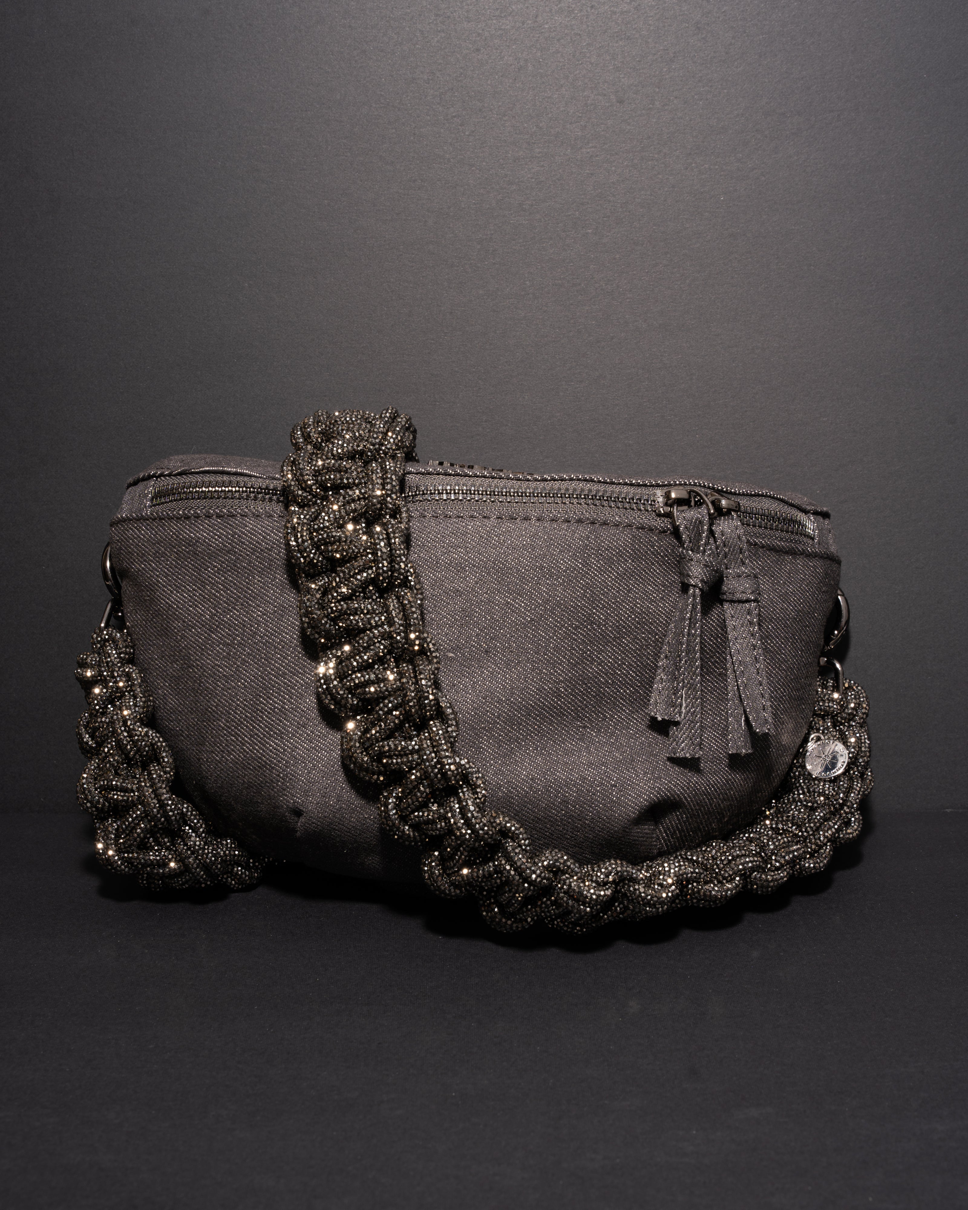 CHARCOAL DENIM BELT BAG + TWIN STRAP - Gunmetal