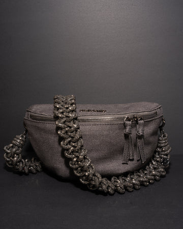 CHARCOAL DENIM BELT BAG + LACE STRAP - Gunmetal
