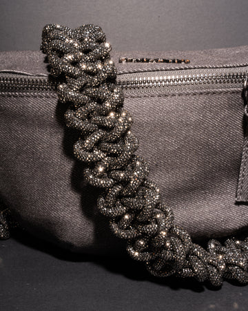 CHARCOAL DENIM BELT BAG + LACE STRAP - Gunmetal