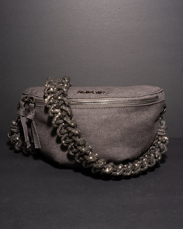 CHARCOAL DENIM BELT BAG + LACE STRAP - Gunmetal