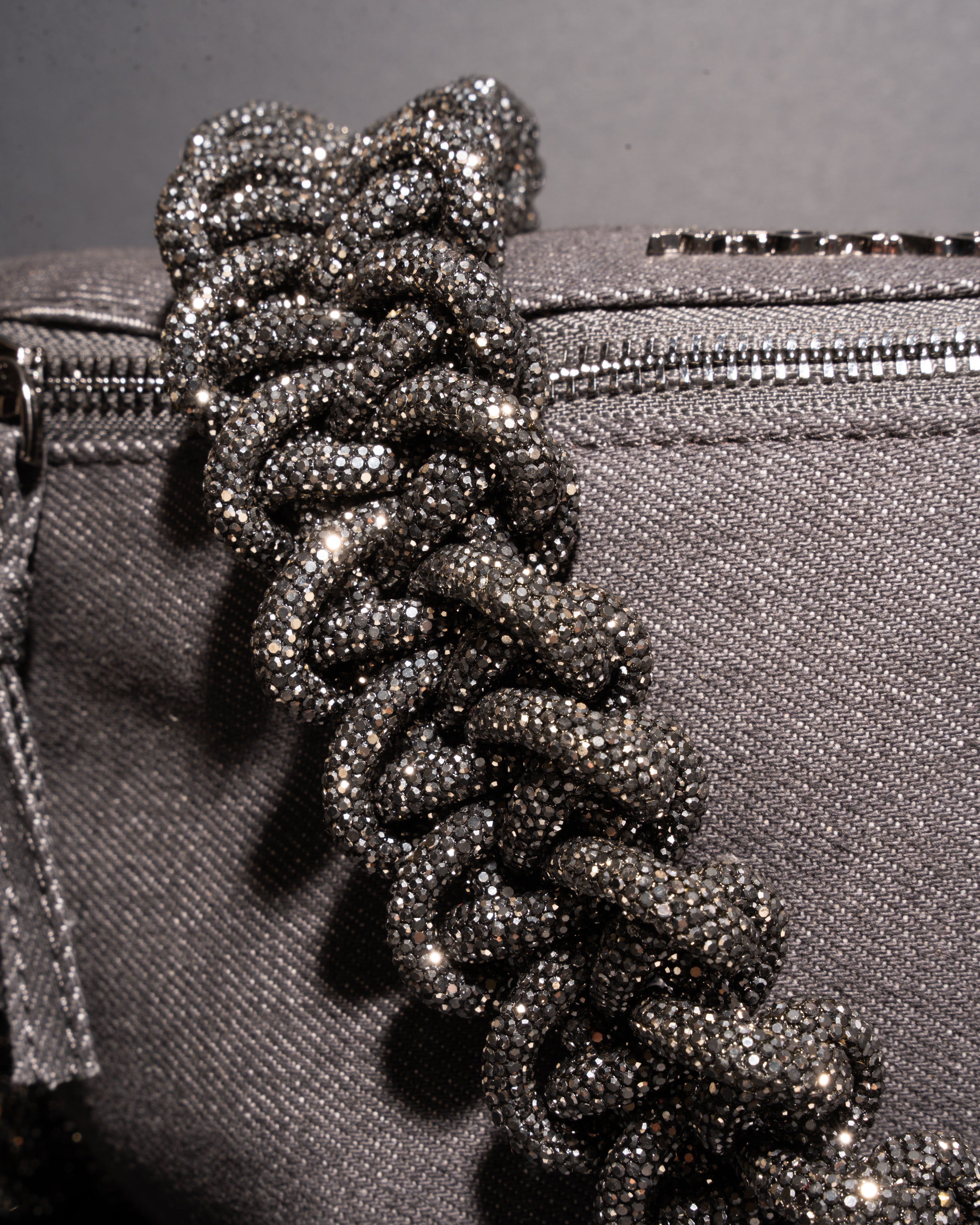 CHARCOAL DENIM BELT BAG + LACE STRAP - Gunmetal