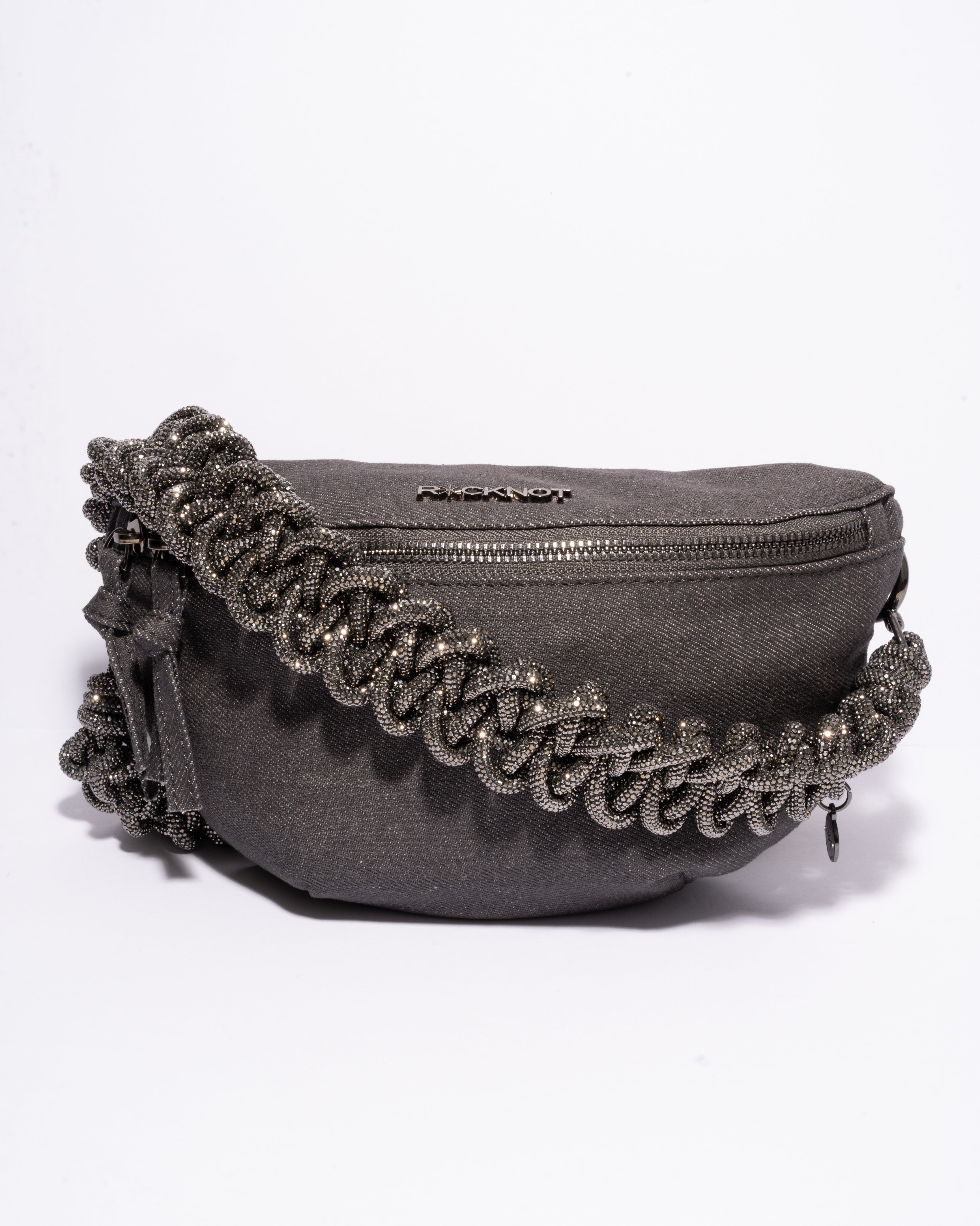 CHARCOAL DENIM BELT BAG + LACE STRAP - Gunmetal
