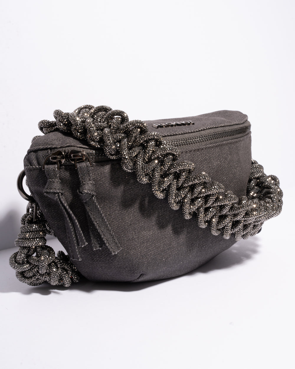 CHARCOAL DENIM BELT BAG + LACE STRAP - Gunmetal