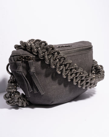 CHARCOAL DENIM BELT BAG + LACE STRAP - Gunmetal