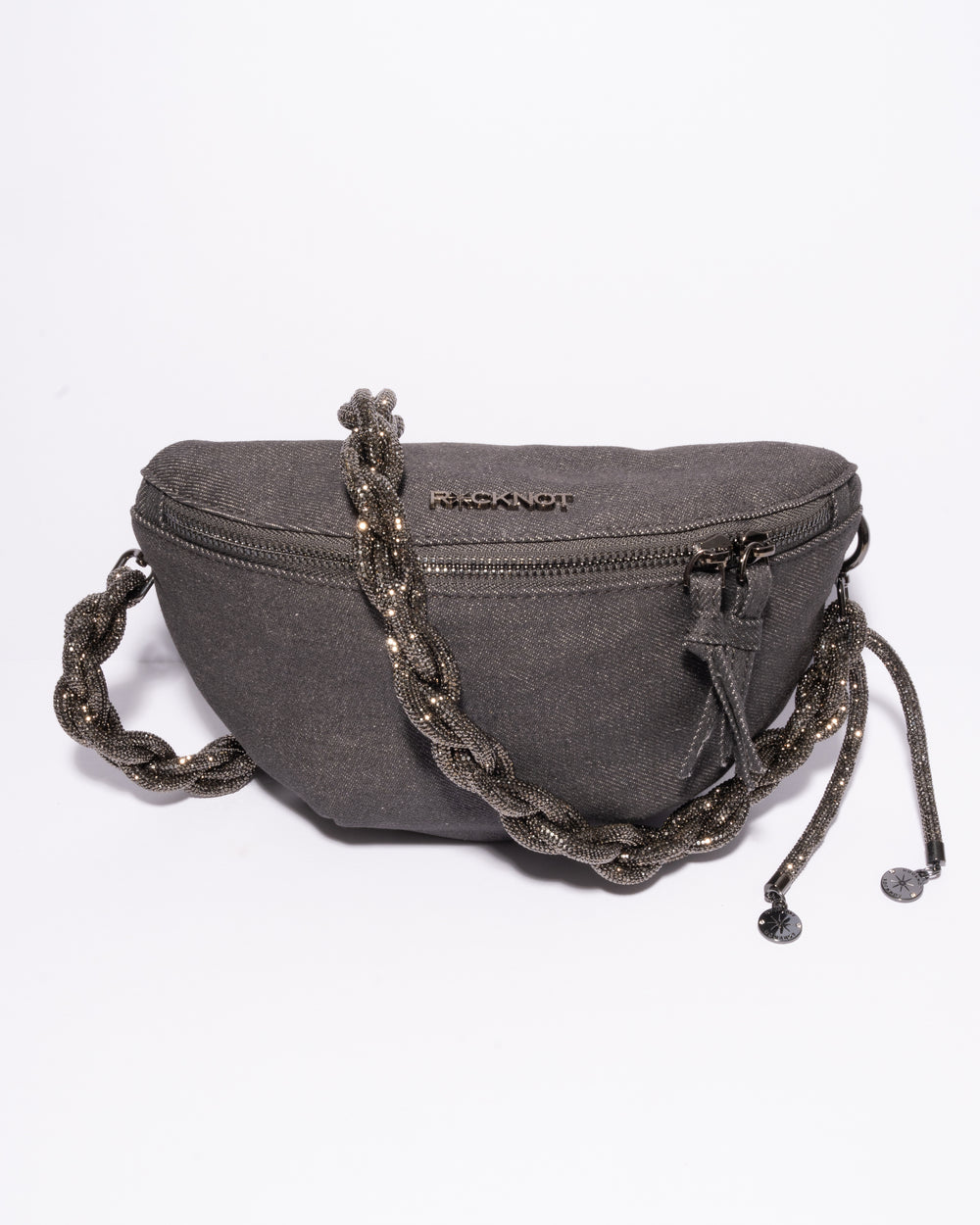 CHARCOAL DENIM BELT BAG + CHAIN STRAP - Gunmetal