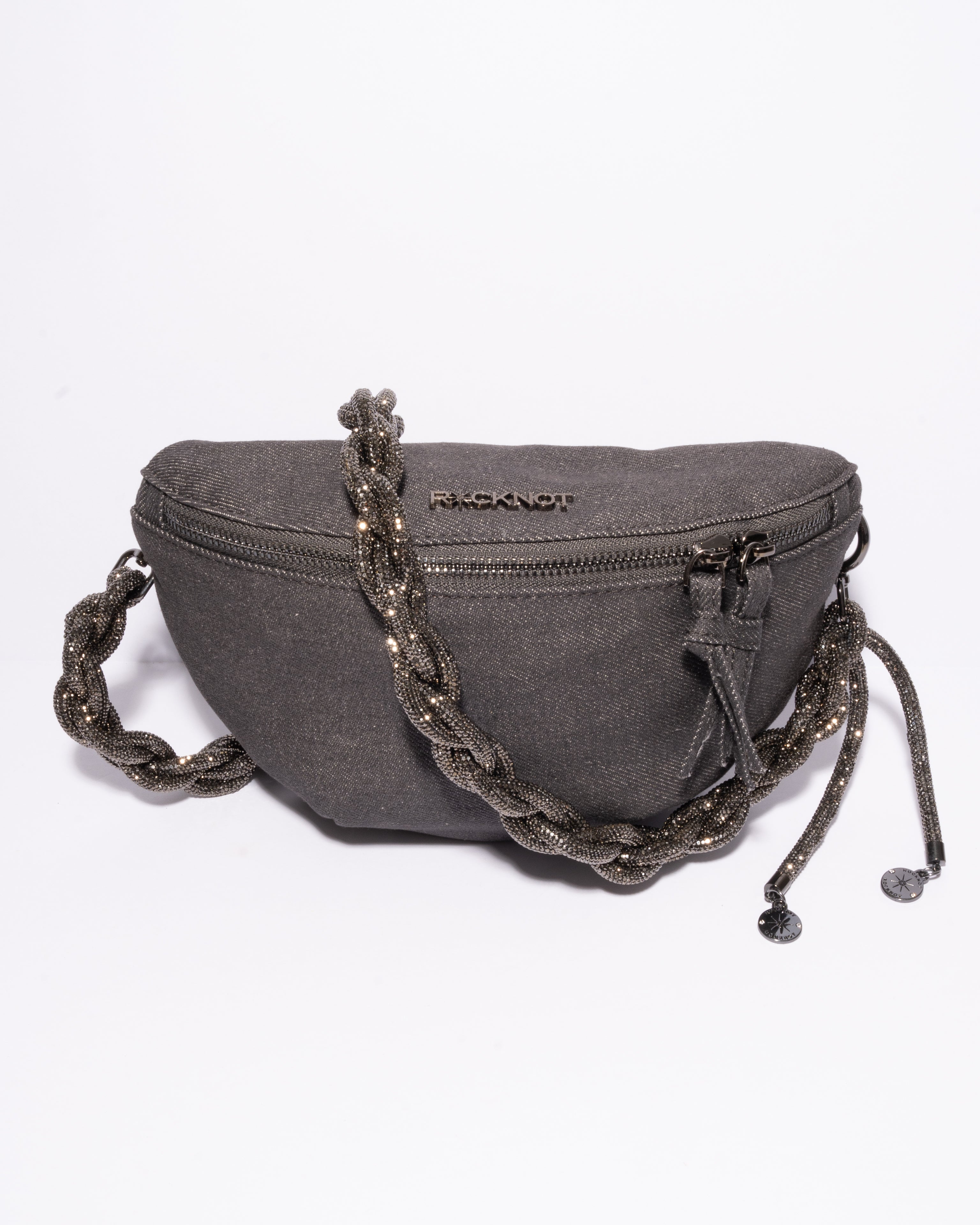 CHARCOAL DENIM BELT BAG + CHAIN STRAP - Gunmetal