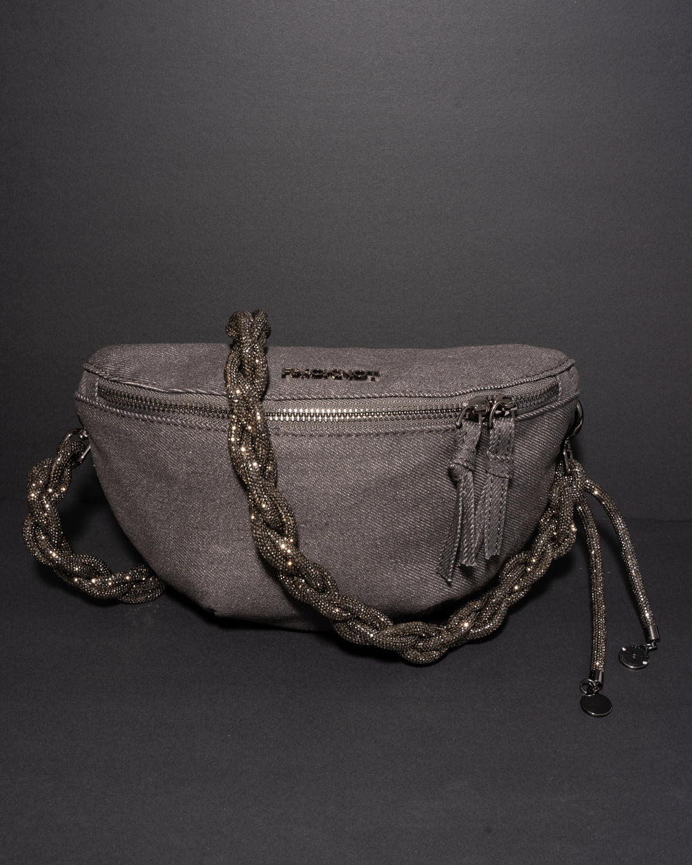 CHARCOAL DENIM BELT BAG + CHAIN STRAP - Gunmetal