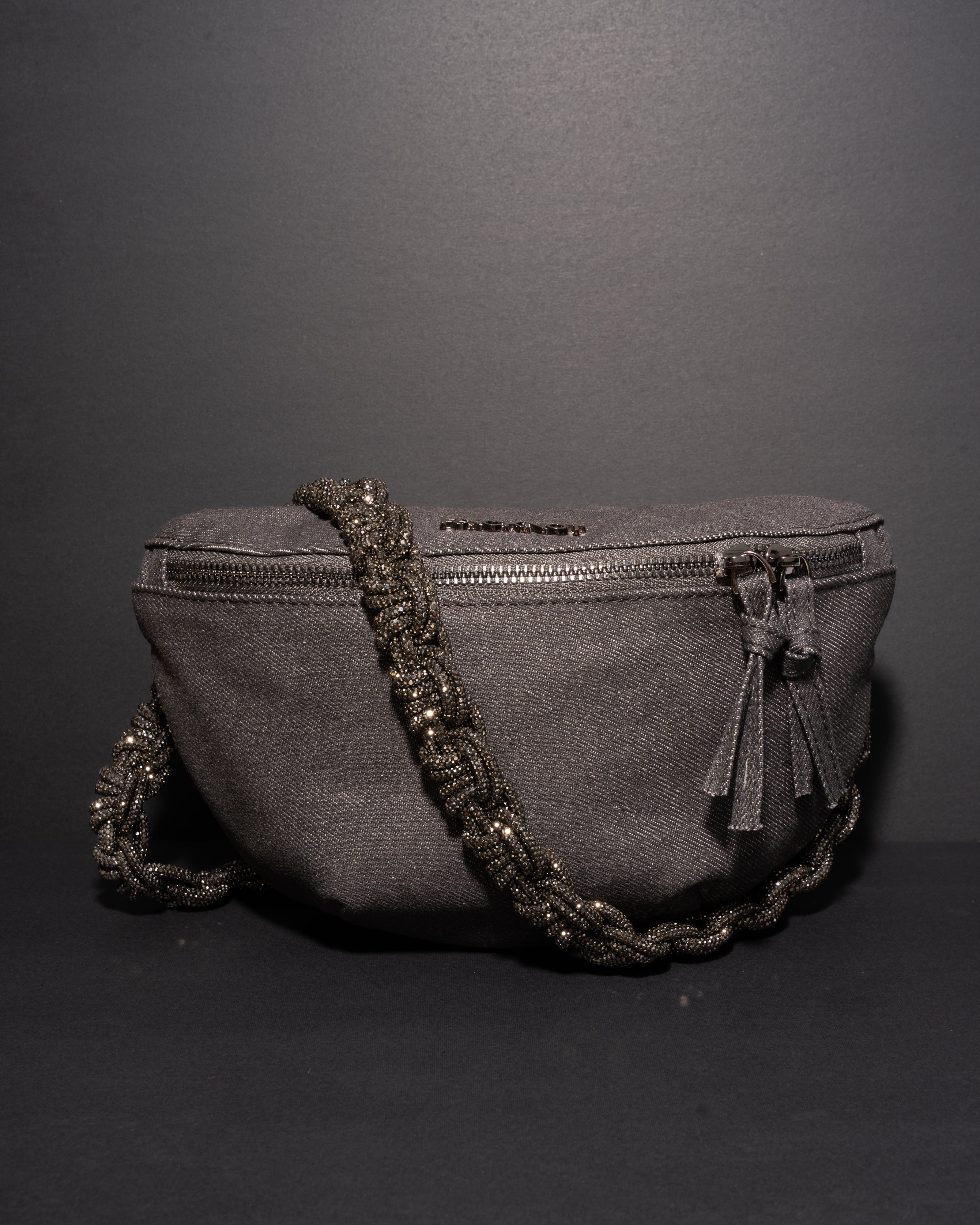 CHARCOAL DENIM BELT BAG + PETITE CROWN STRAP - Gunmetal