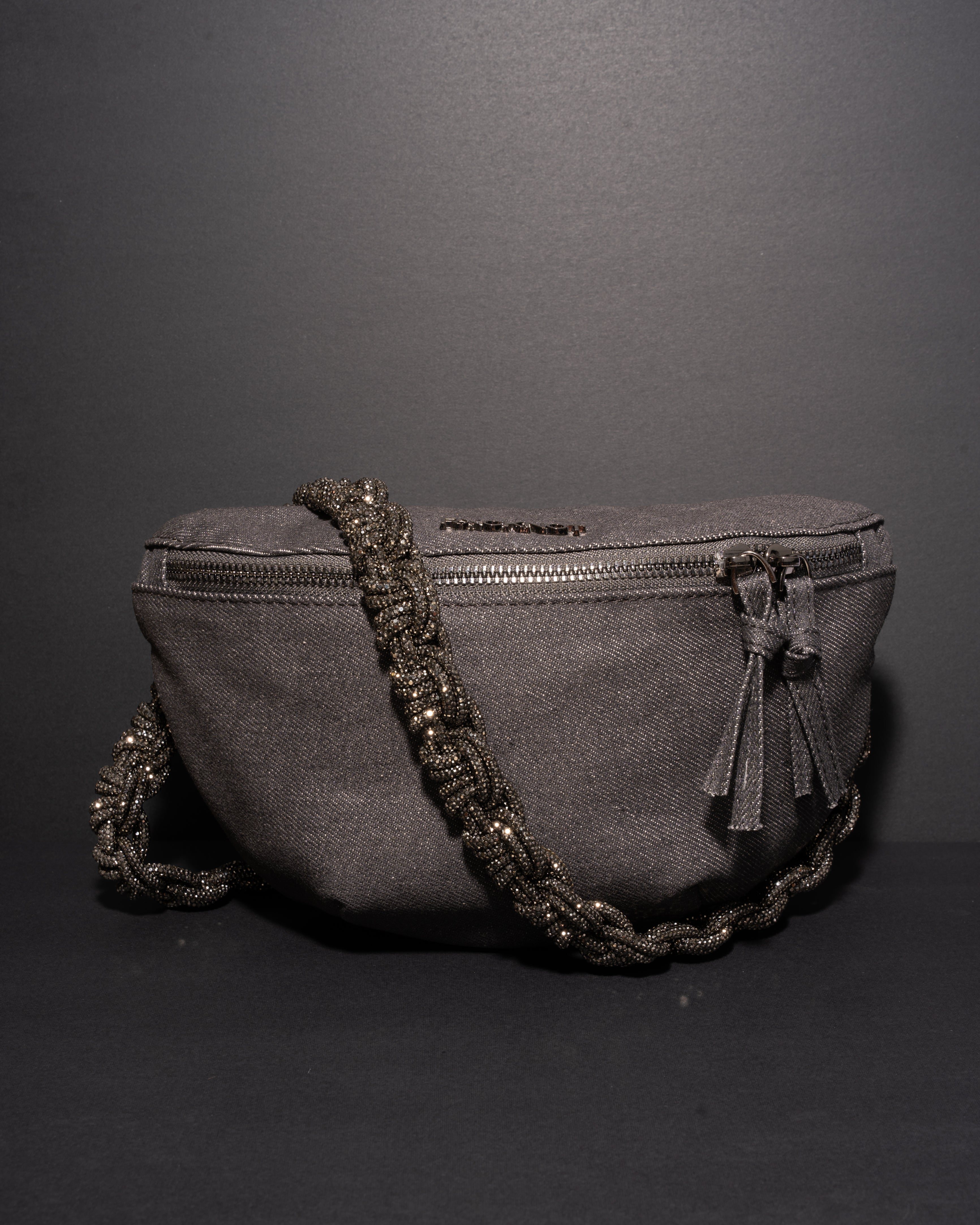 CHARCOAL DENIM BELT BAG + PETITE CROWN STRAP - Gunmetal