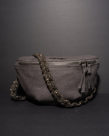 CHARCOAL DENIM BELT BAG + PETITE CROWN STRAP - Gunmetal