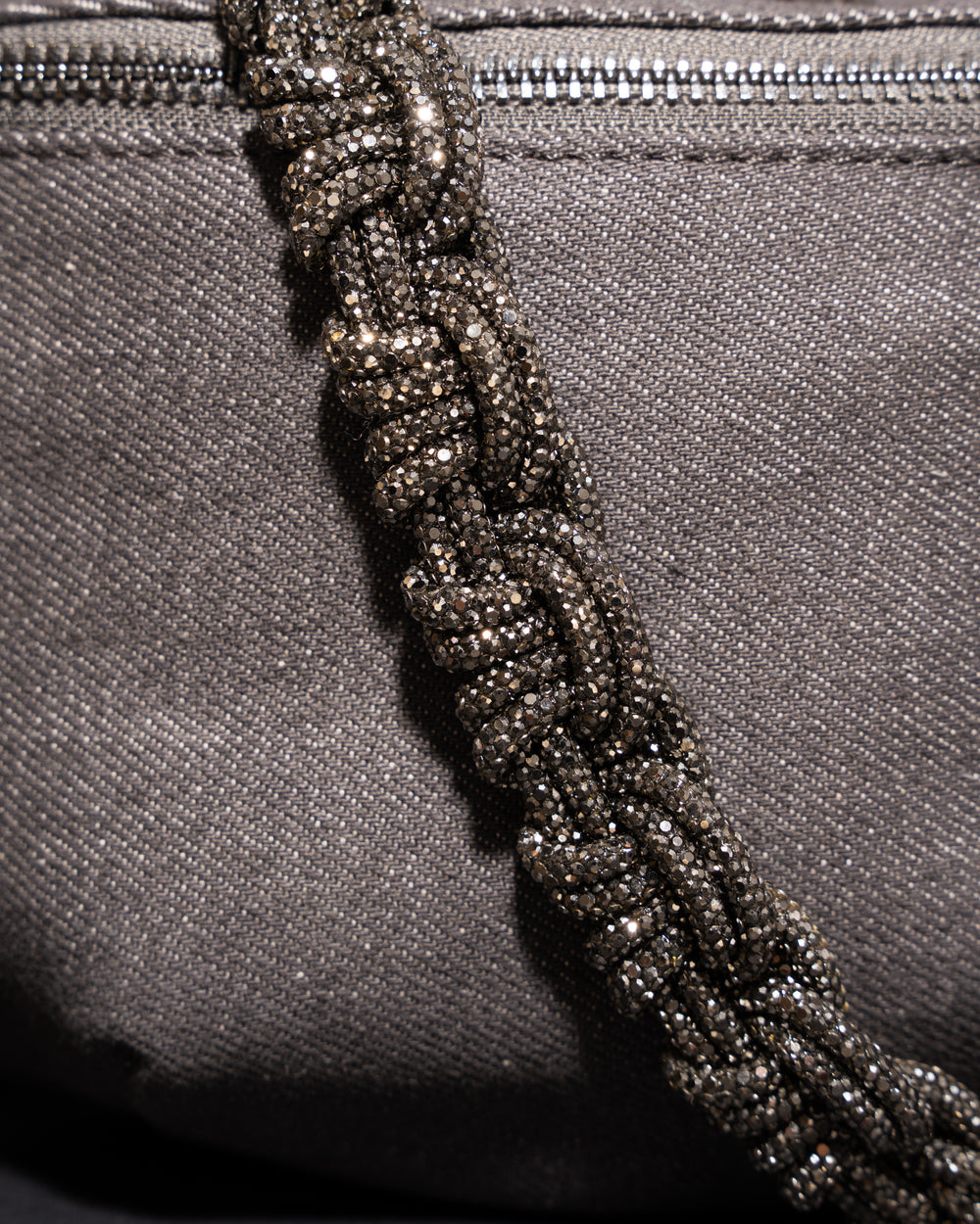 CHARCOAL DENIM BELT BAG + PETITE CROWN STRAP - Gunmetal