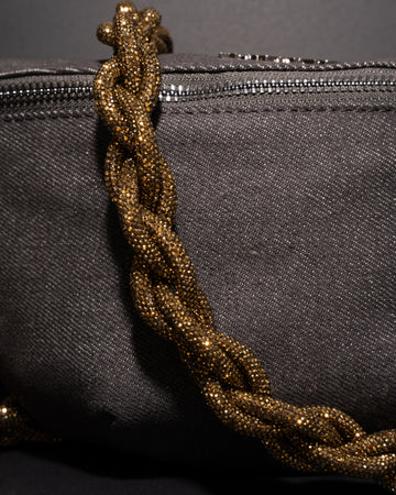 CHARCOAL DENIM BELT BAG + CHAIN STRAP - Antique Gold