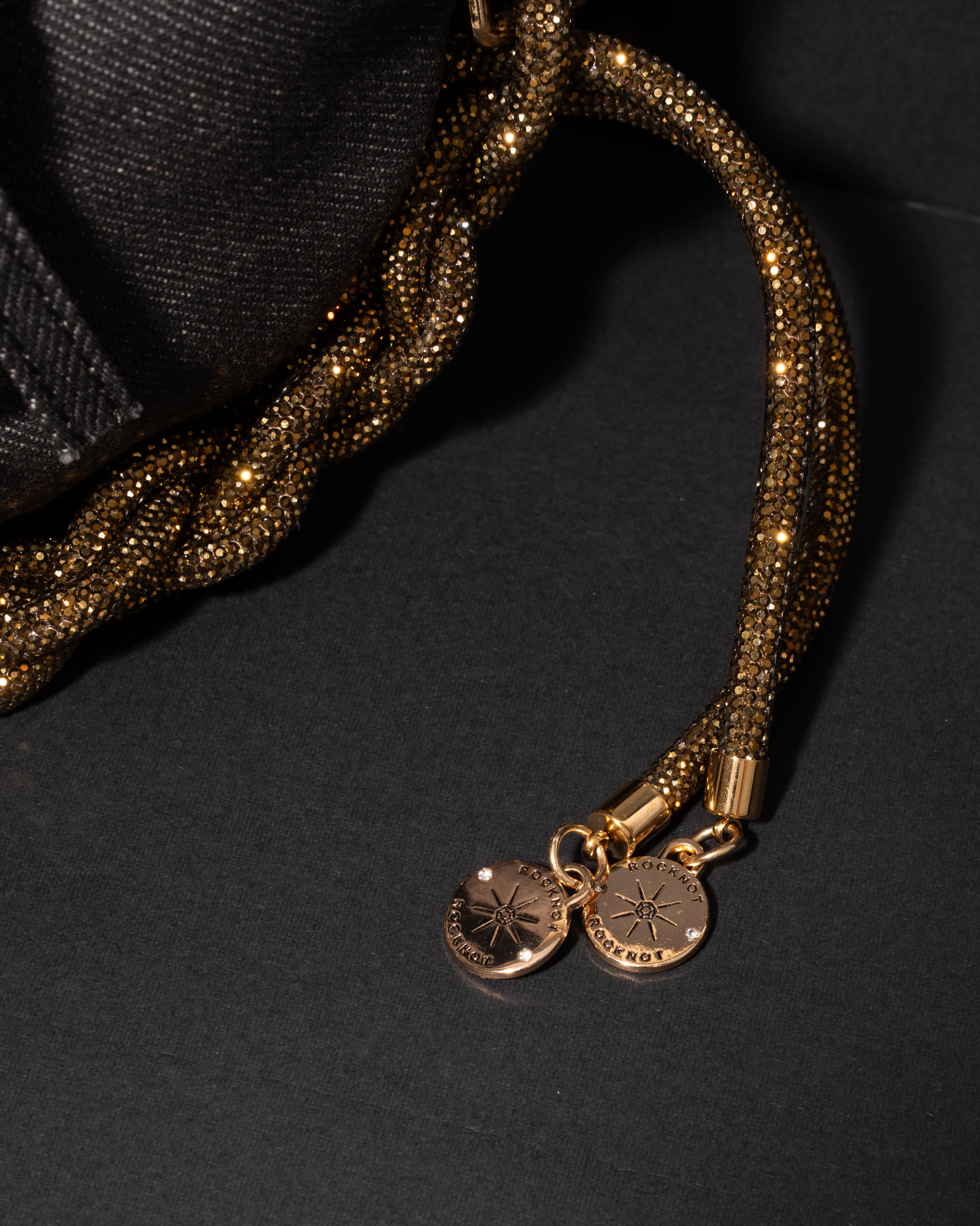 CHARCOAL DENIM BELT BAG + CHAIN STRAP - Antique Gold