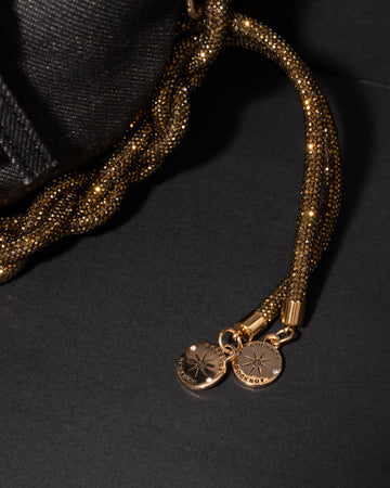 CHARCOAL DENIM BELT BAG + CHAIN STRAP - Antique Gold