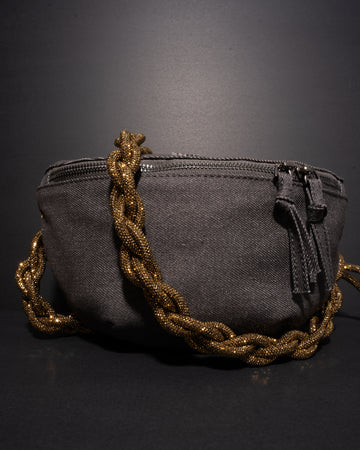 CHARCOAL DENIM BELT BAG + CHAIN STRAP - Antique Gold