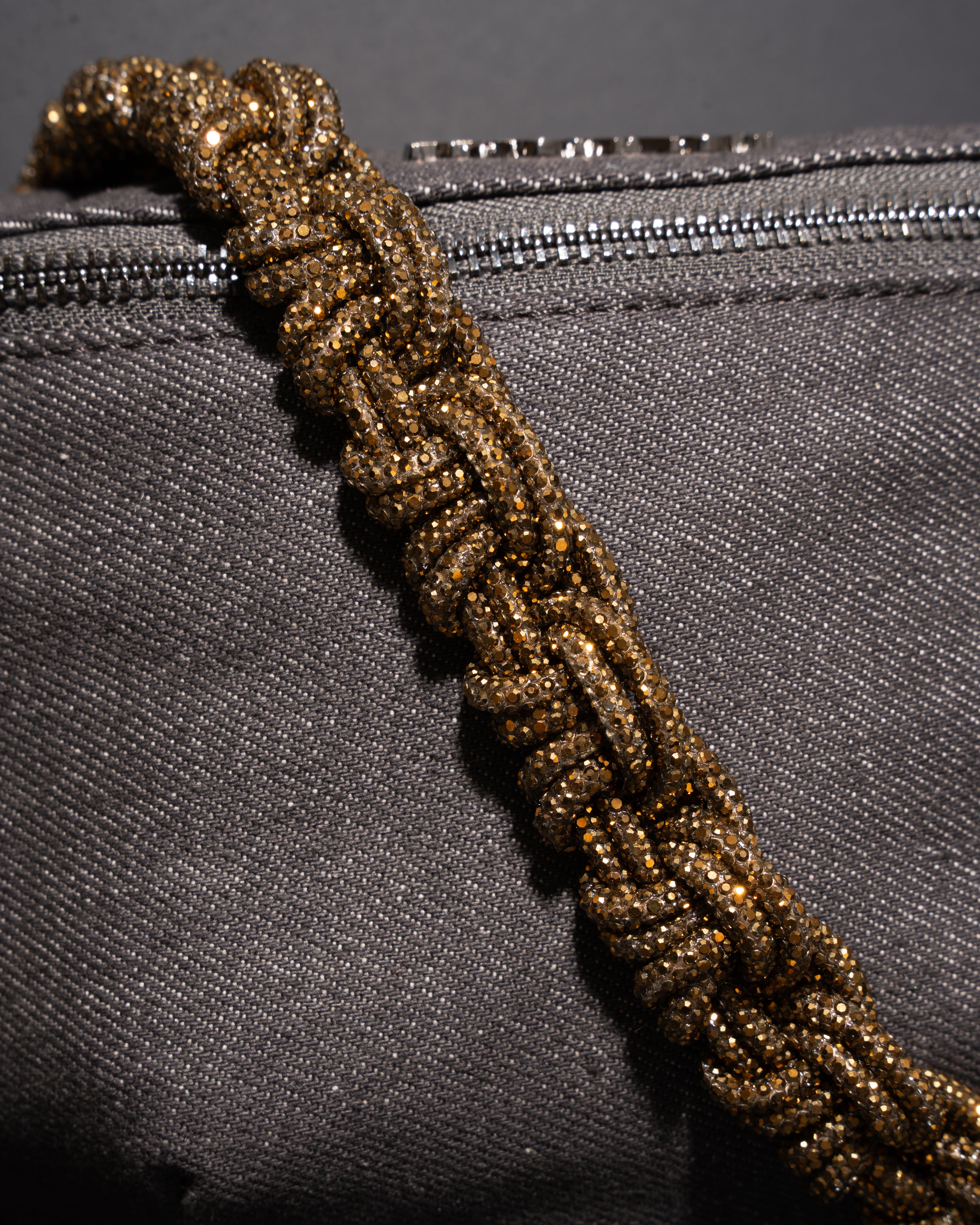 CHARCOAL DENIM BELT BAG + PETITE CROWN STRAP - Antique Gold