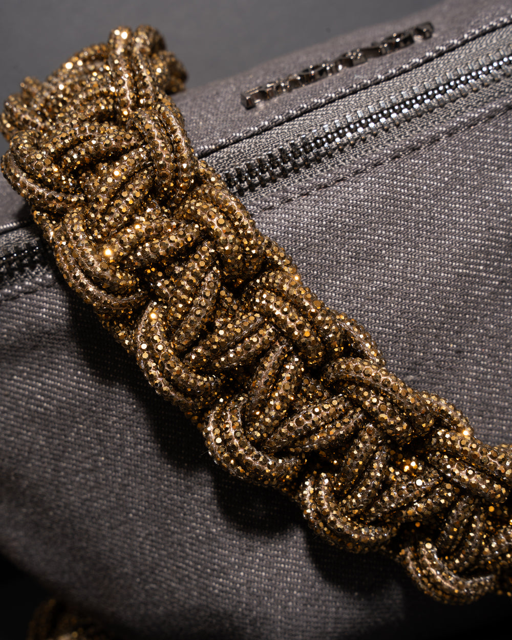 CHARCOAL DENIM BELT BAG + TWIN STRAP - Antique Gold