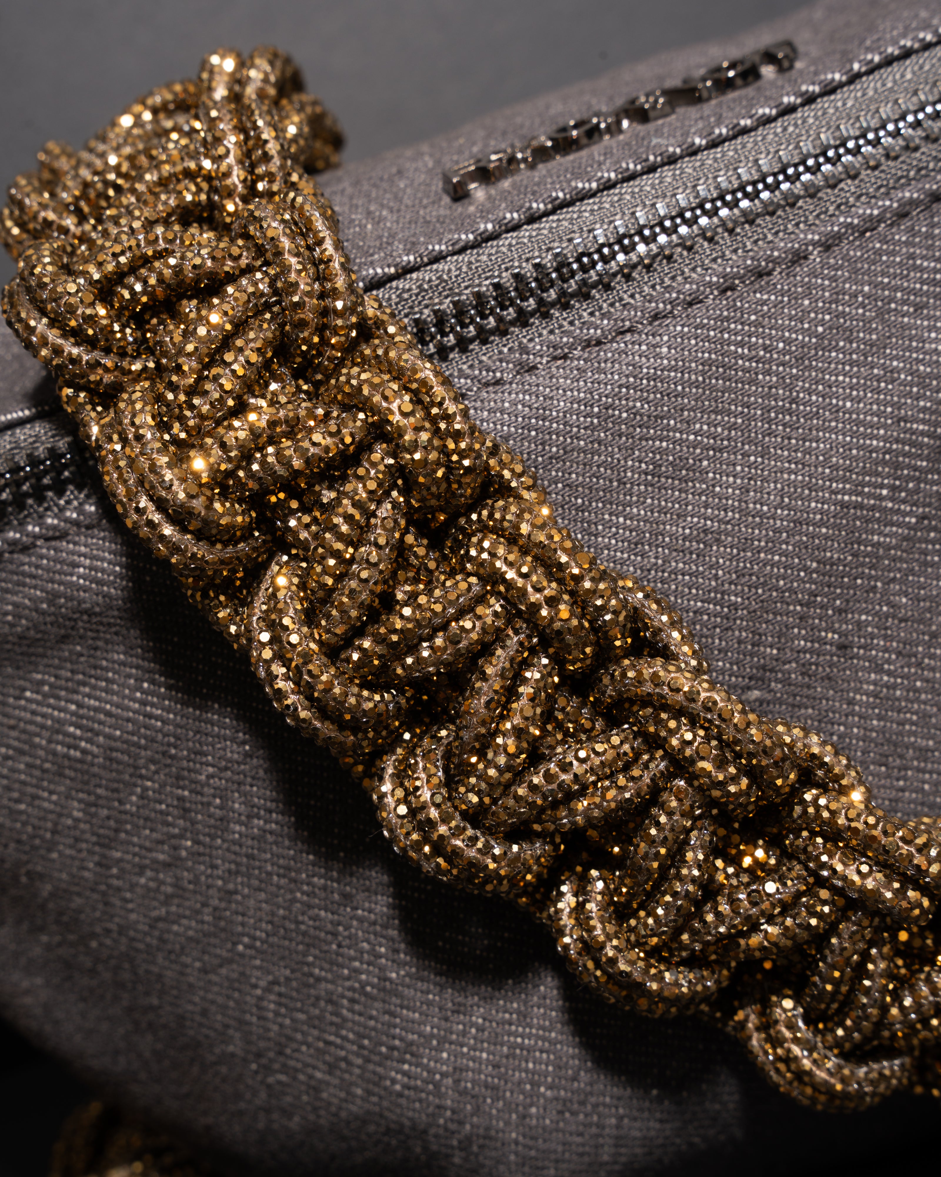 CHARCOAL DENIM BELT BAG + TWIN STRAP - Antique Gold