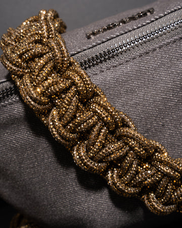 CHARCOAL DENIM BELT BAG + TWIN STRAP - Antique Gold