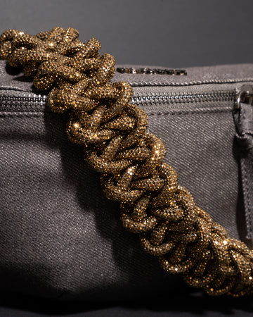 CHARCOAL DENIM BELT BAG + LACE STRAP - Antique Gold