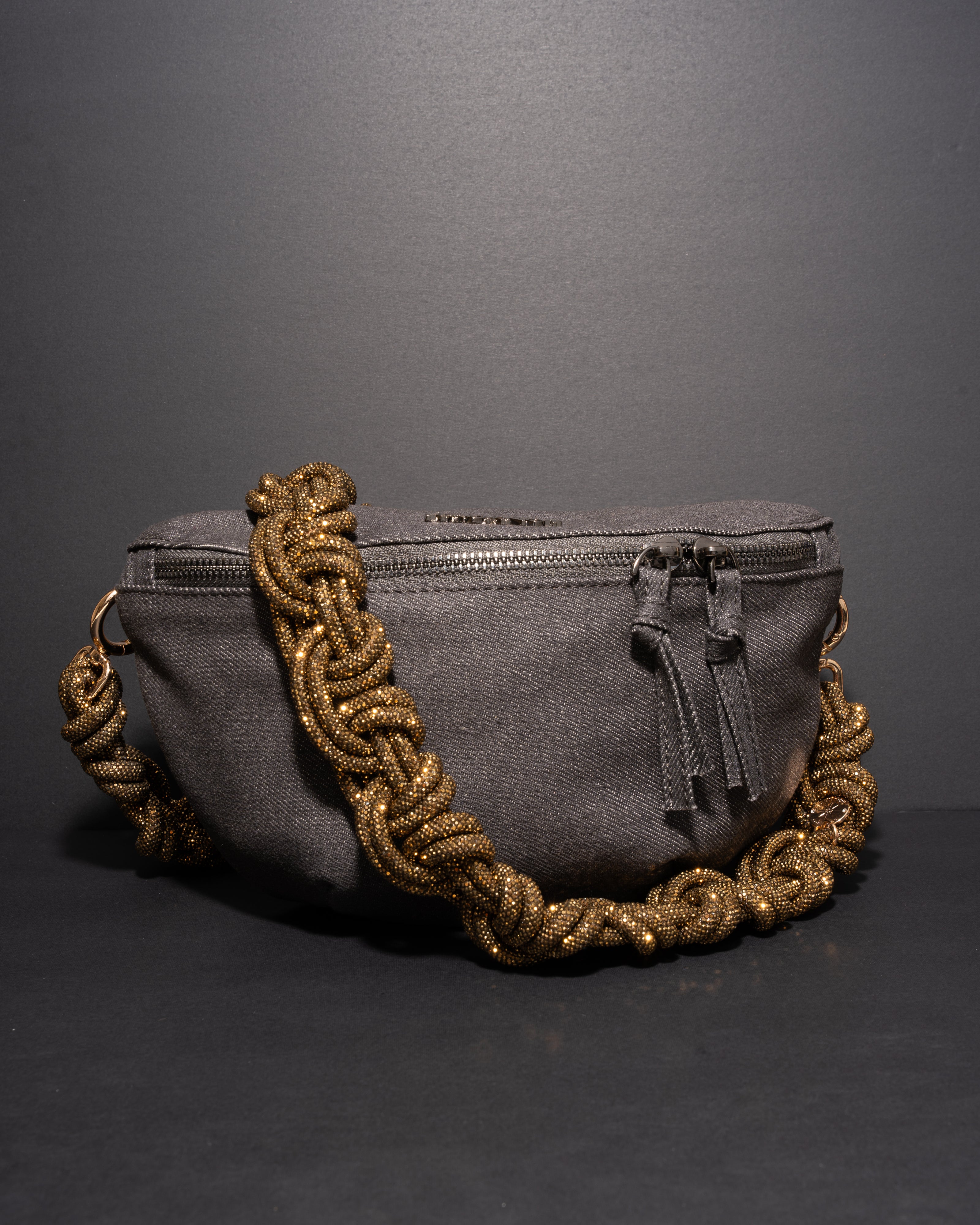 CHARCOAL DENIM BELT BAG + MAGNUM CROWN STRAP - Antique Gold