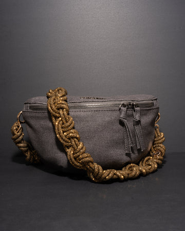 CHARCOAL DENIM BELT BAG + MAGNUM CROWN STRAP - Antique Gold