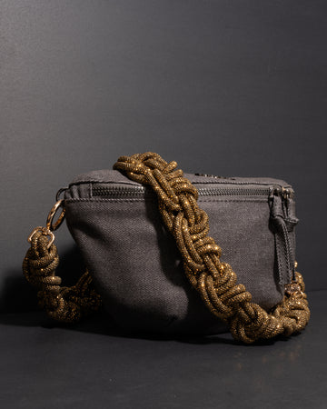 CHARCOAL DENIM BELT BAG + MAGNUM CROWN STRAP - Antique Gold