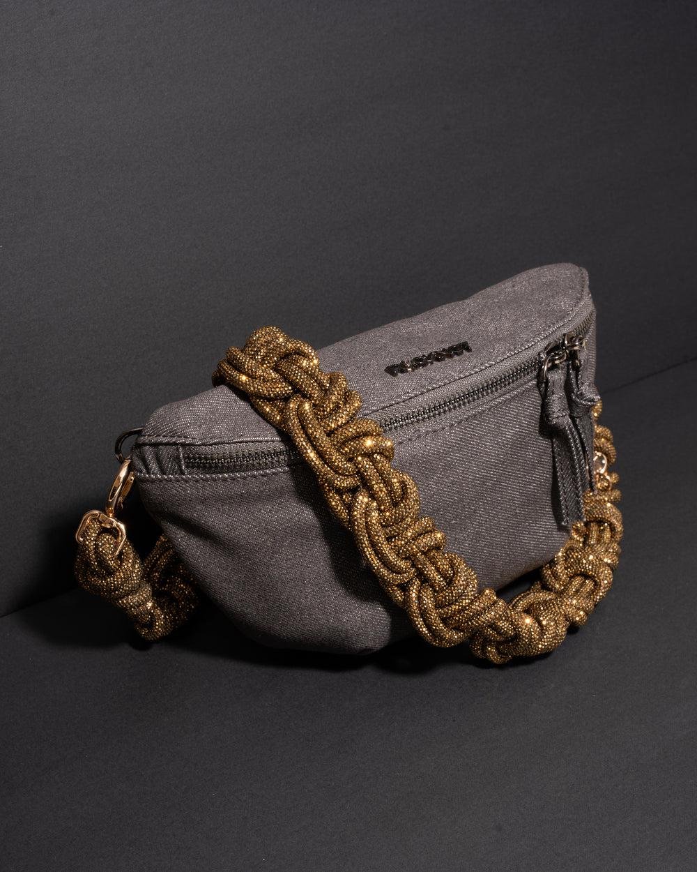 CHARCOAL DENIM BELT BAG + MAGNUM CROWN STRAP - Antique Gold