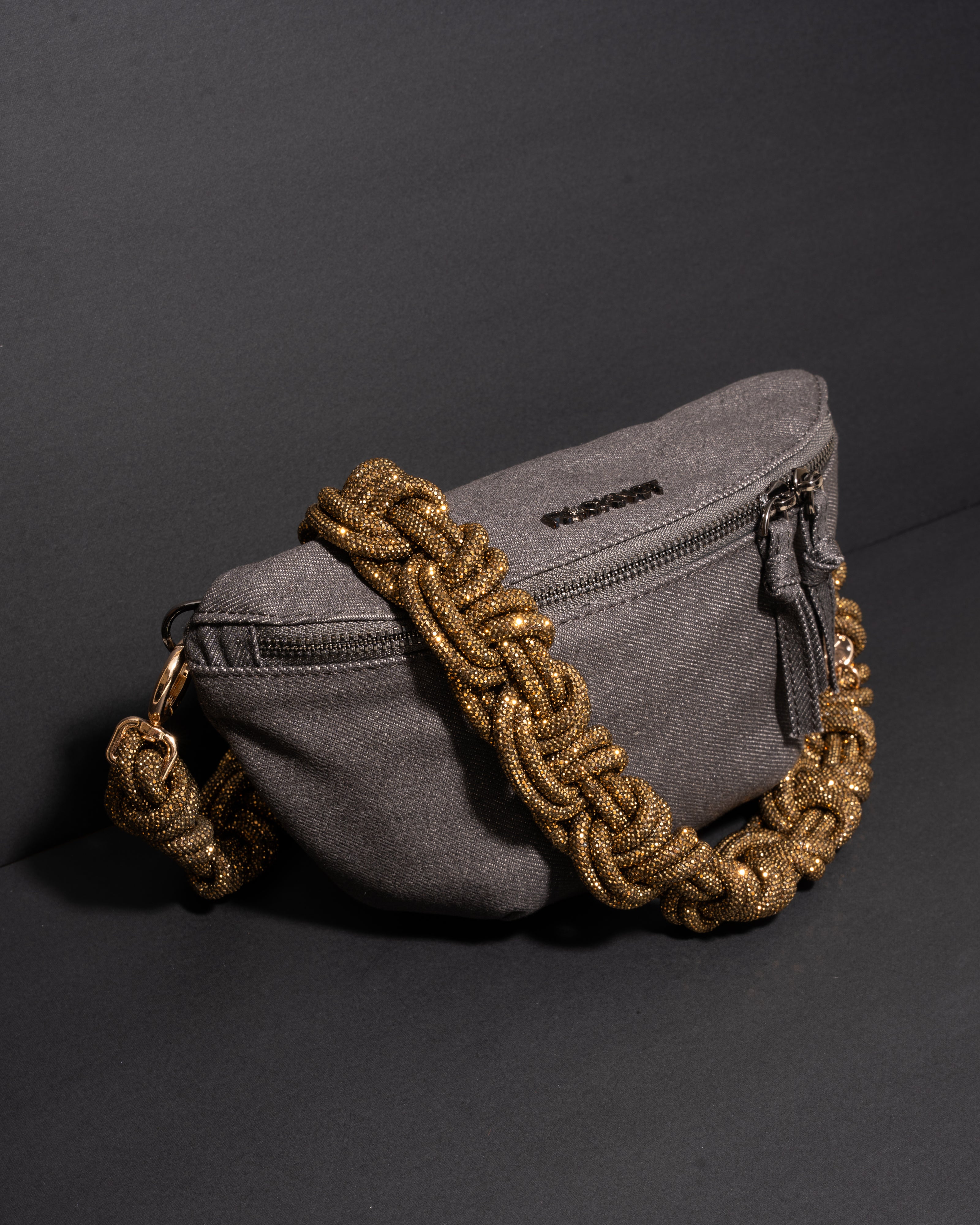 CHARCOAL DENIM BELT BAG + MAGNUM CROWN STRAP - Antique Gold